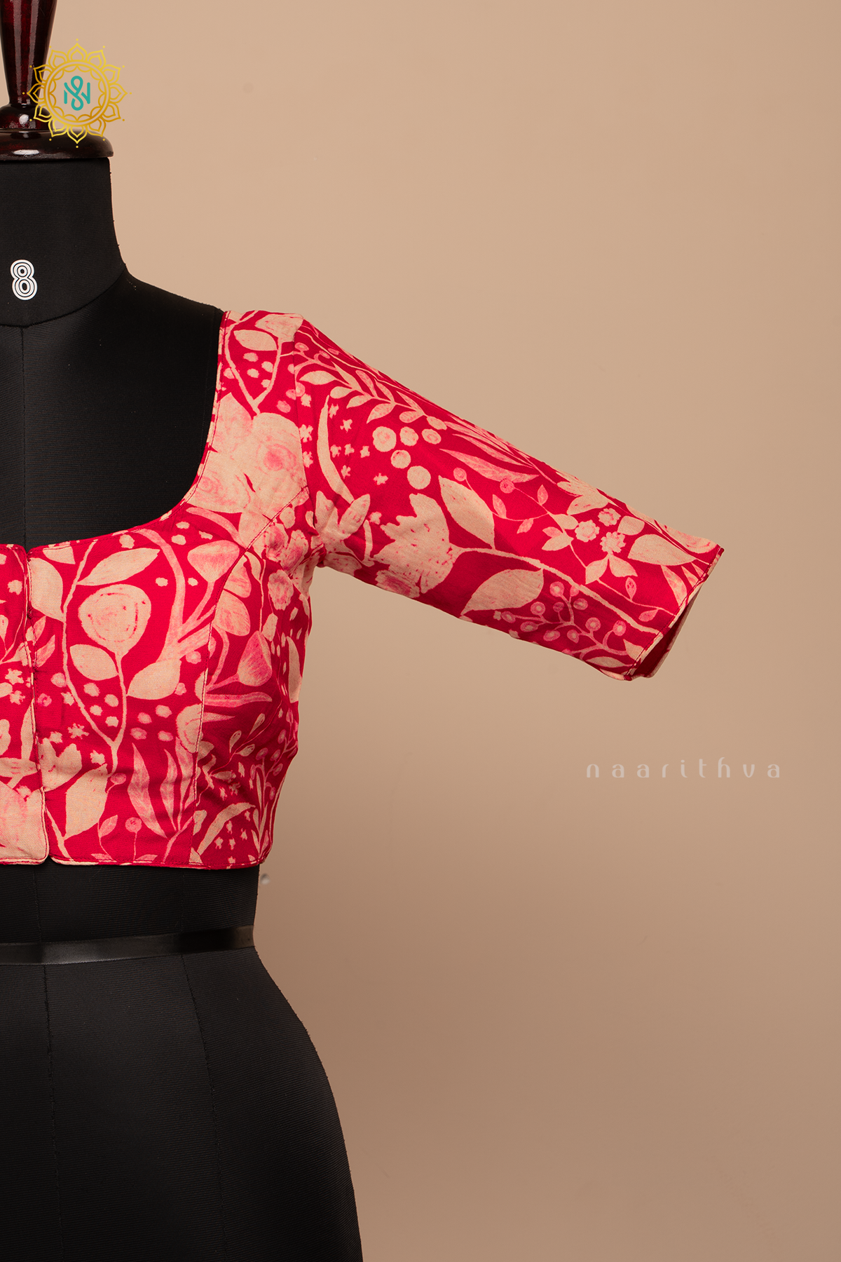 Red - Dola Silk Readymade Blouse Allover Prints On the Body