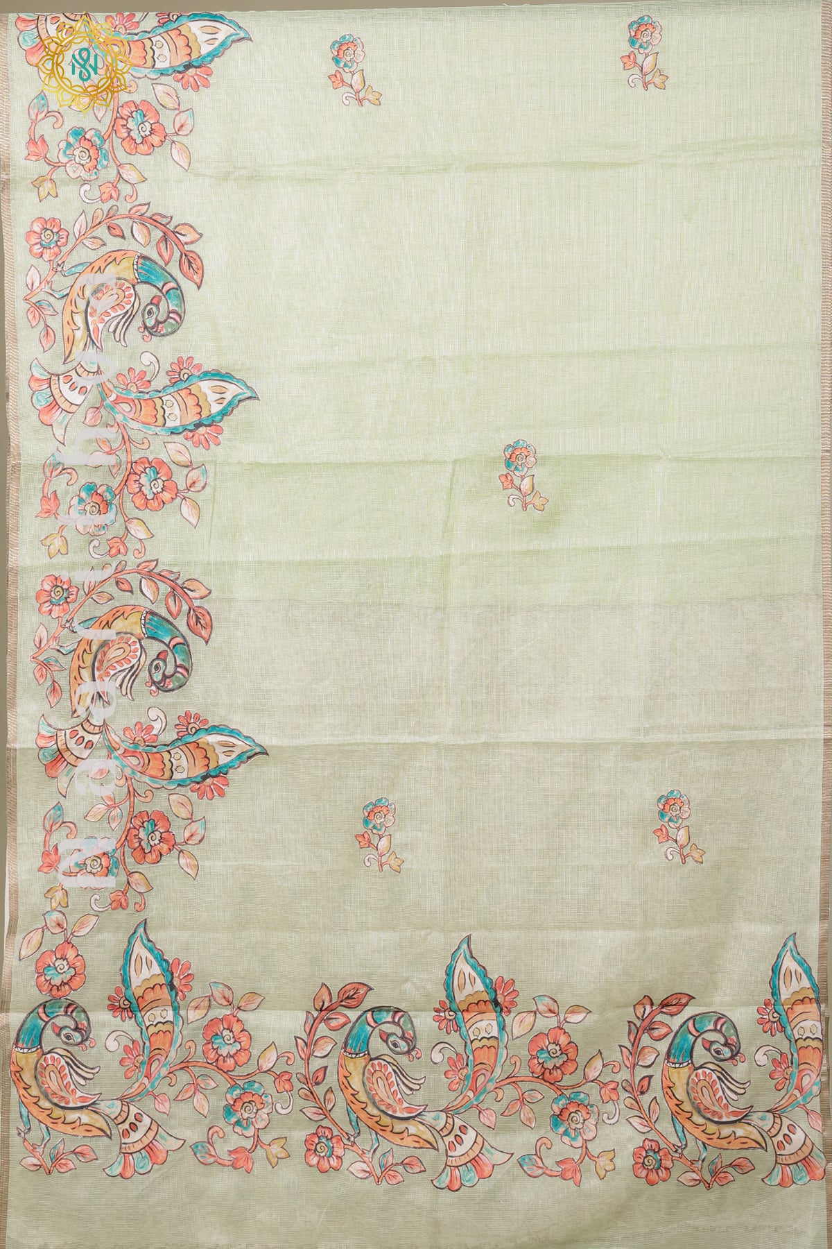 PISTA GREEN - KOTA TISSUE WITH APPLIQUE WORK