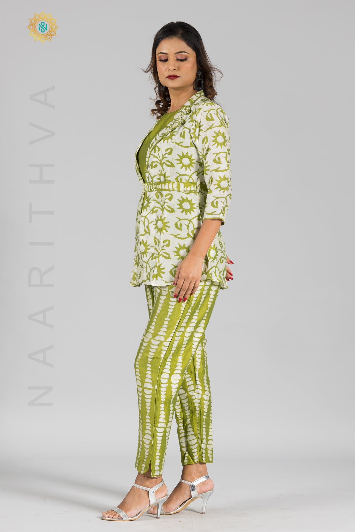 GREEN - 3 PIECE CO-ORD SET WITH HANDWORK NECKLINE & STRAIGHT CUT PANT