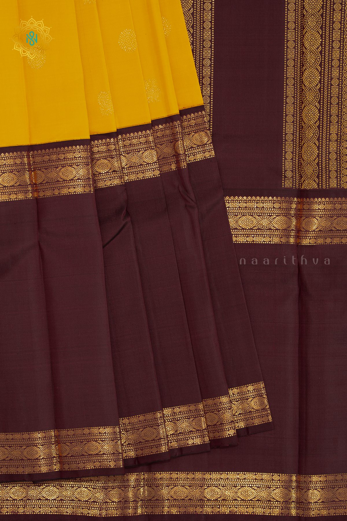 YELLOW WITH MAROON & GREEN - PURE KANJIVARAM SILK