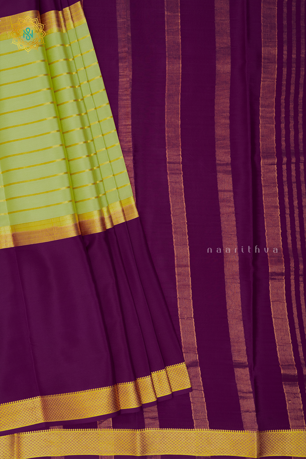 PISTA GREEN WITH MAGENTA - PURE MYSORE CREPE SILK