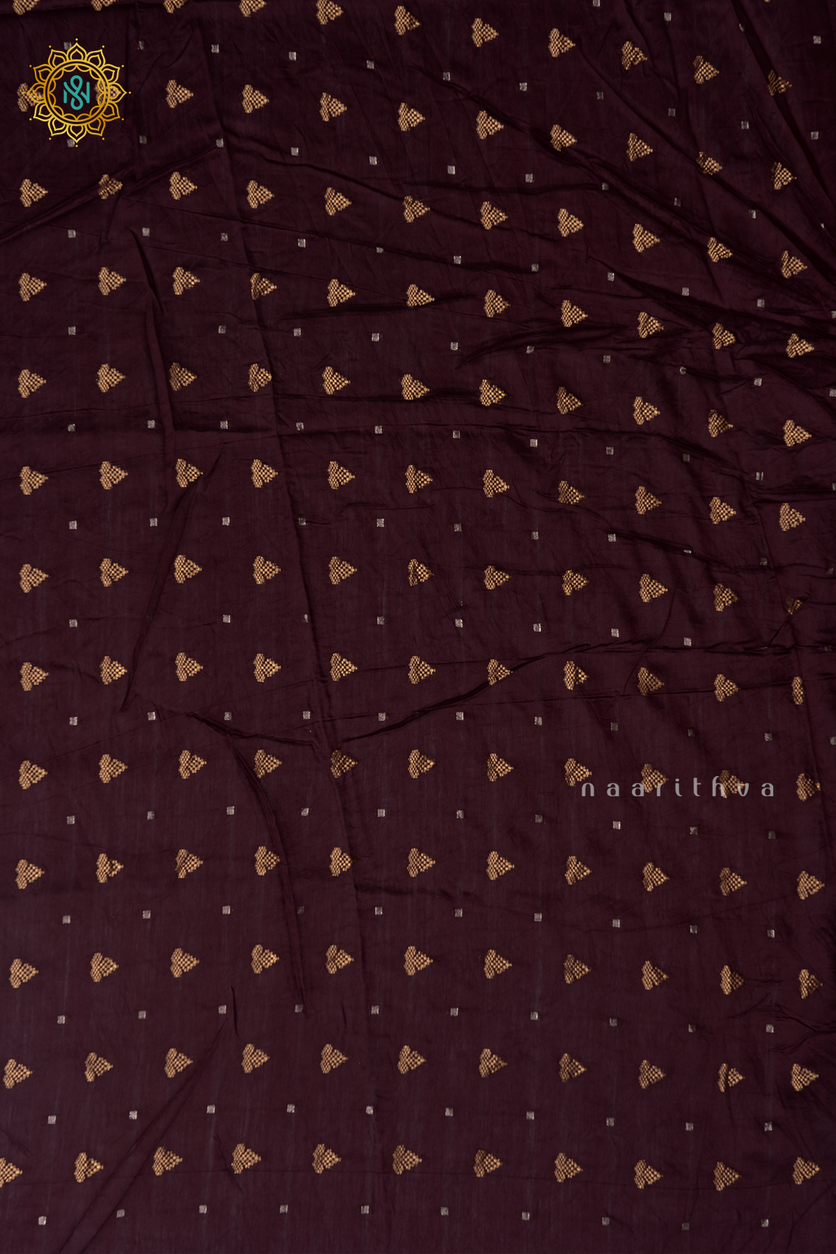Maroon With Brown Printed Semi Crepe Silk With Contrast Border, Pallu