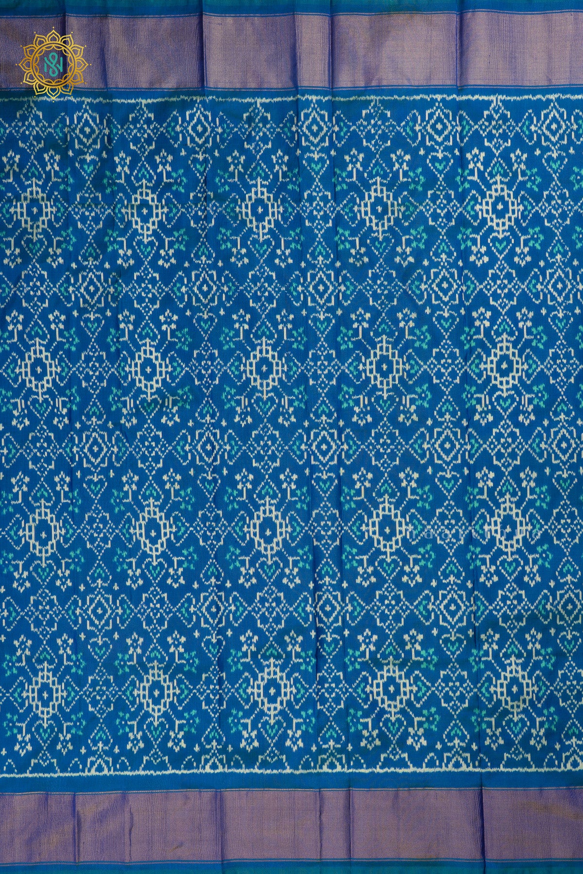 Dual shade of Blue Ikkat Pure Silk Bit All-Over Ikat-Woven Body and Zari Border