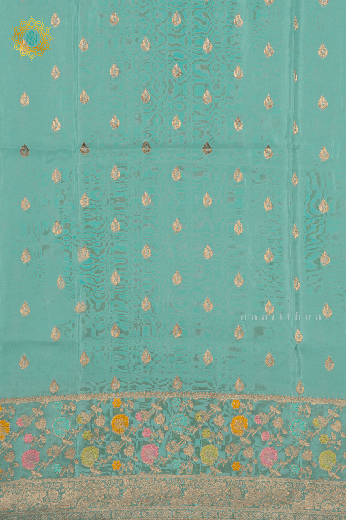 AQUA GREEN WITH BOTTLE GREEN - SATIN CREPE