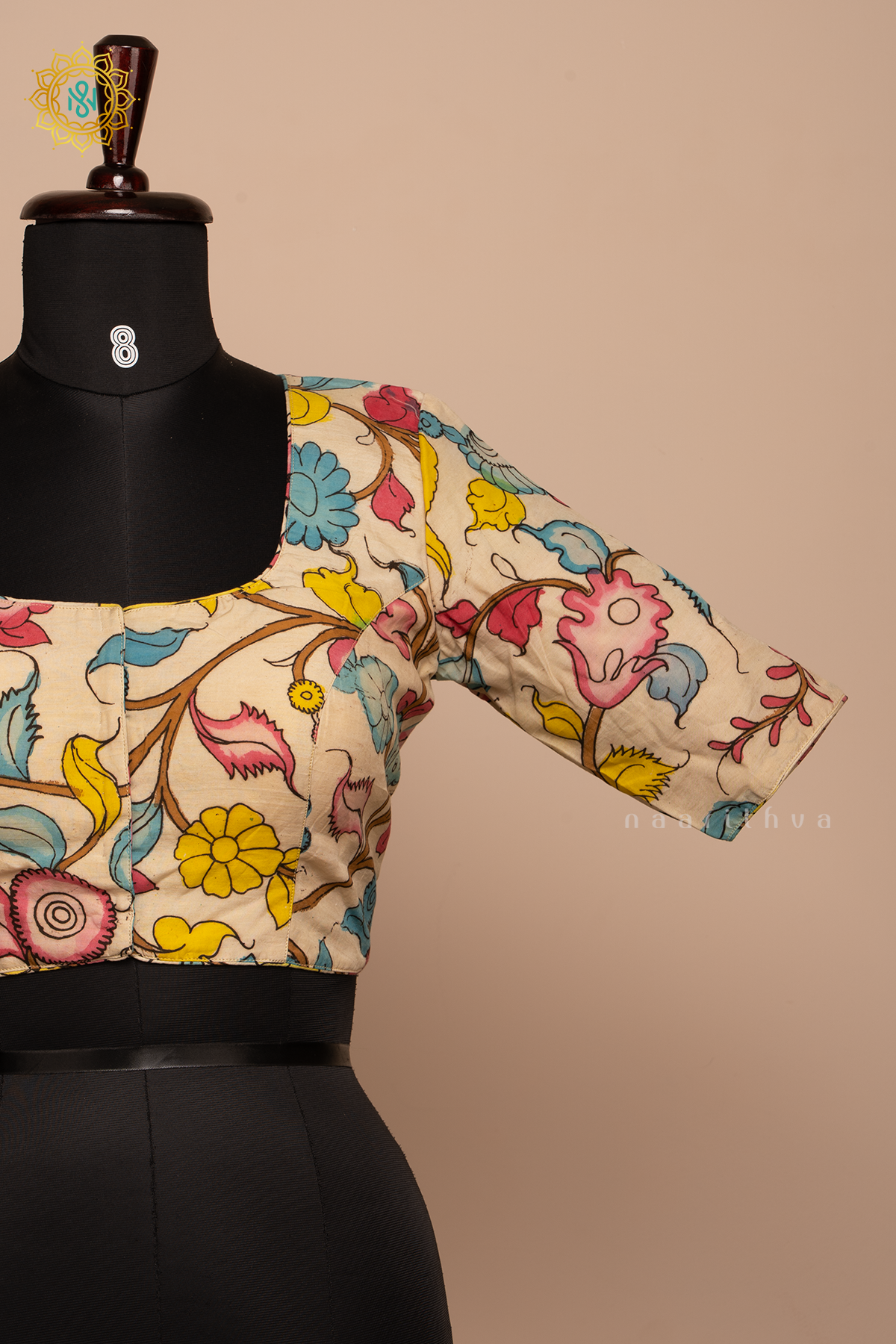 Off White - Pure Silk Hand painted Pen kalamkari readymade blouse