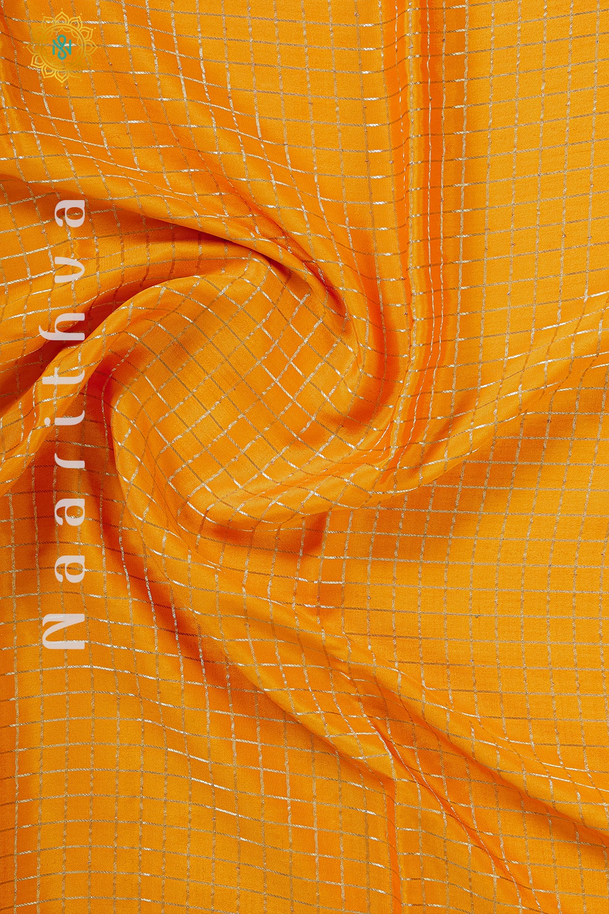 ORANGE WITH BLUE - PURE MYSORE CREPE SILK