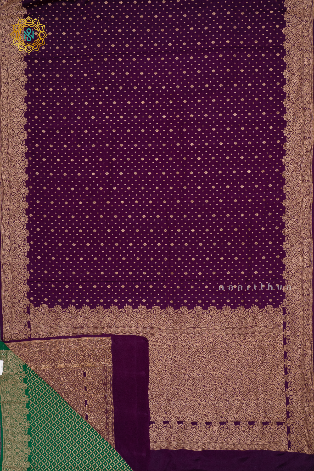PURPLE WITH GREEN - PURE BANARASI CREPE