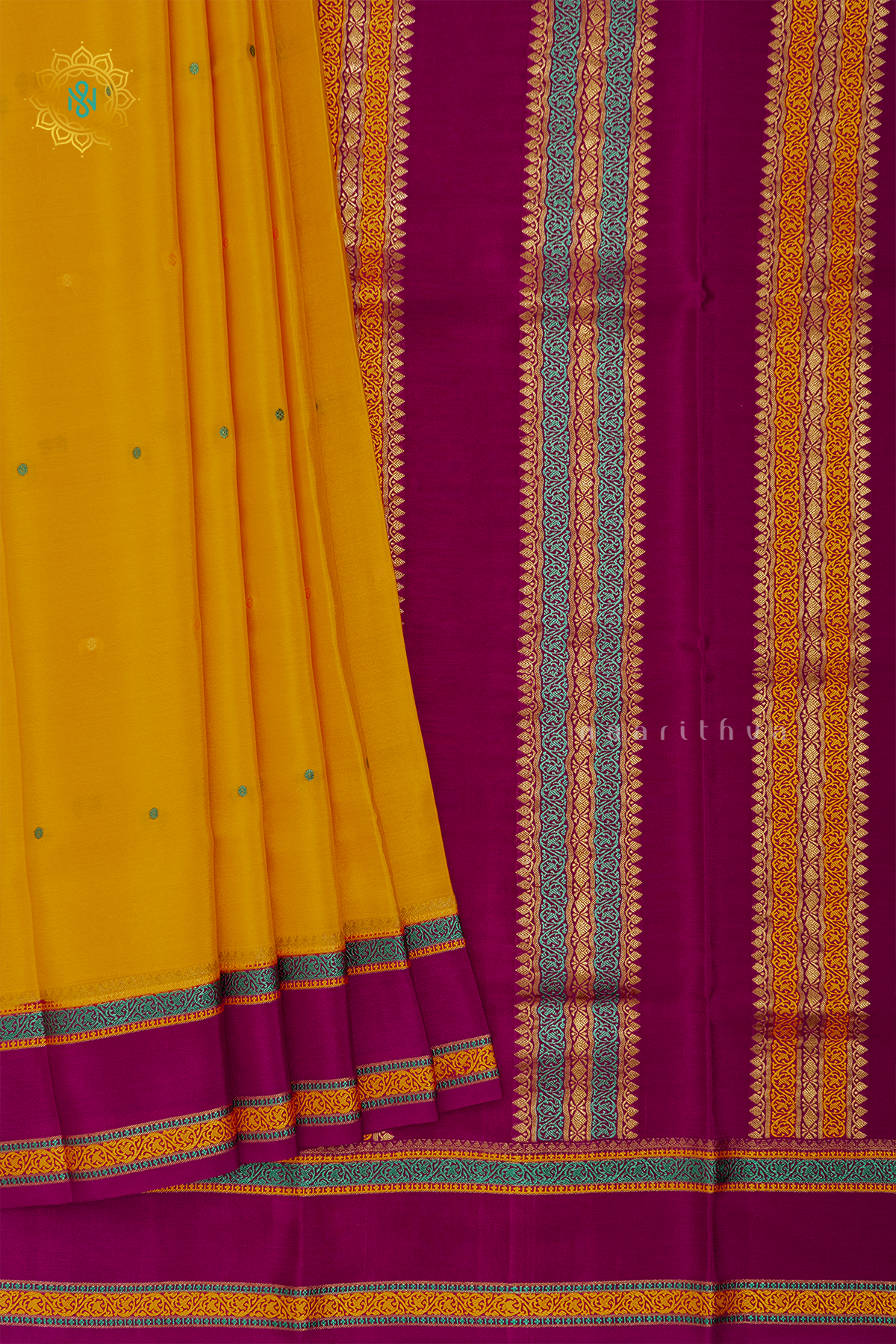 YELLOW WITH PINK - PURE MYSORE CREPE SILK