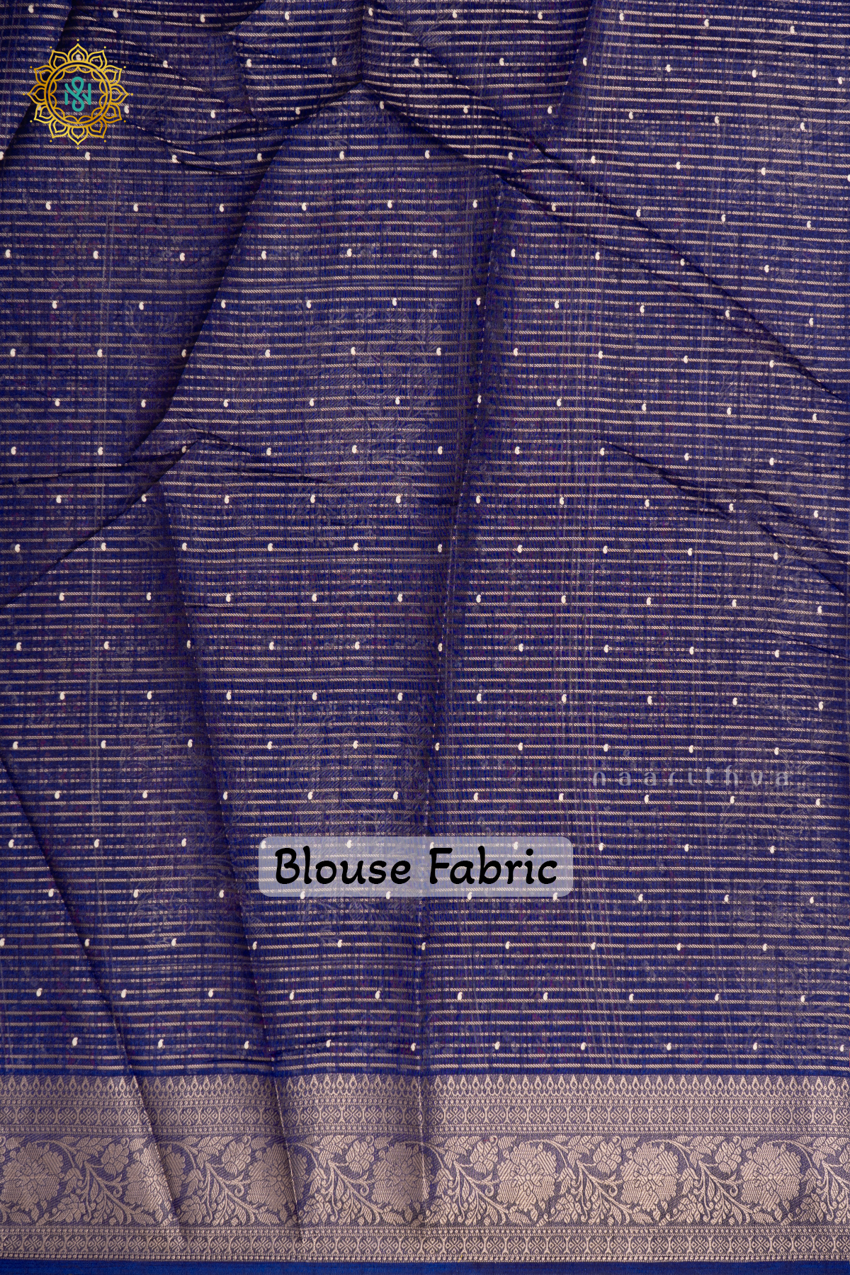 Navy Blue Dola Silk Saree With Allover Printed Buttas And Zari Stripes With Zari Border