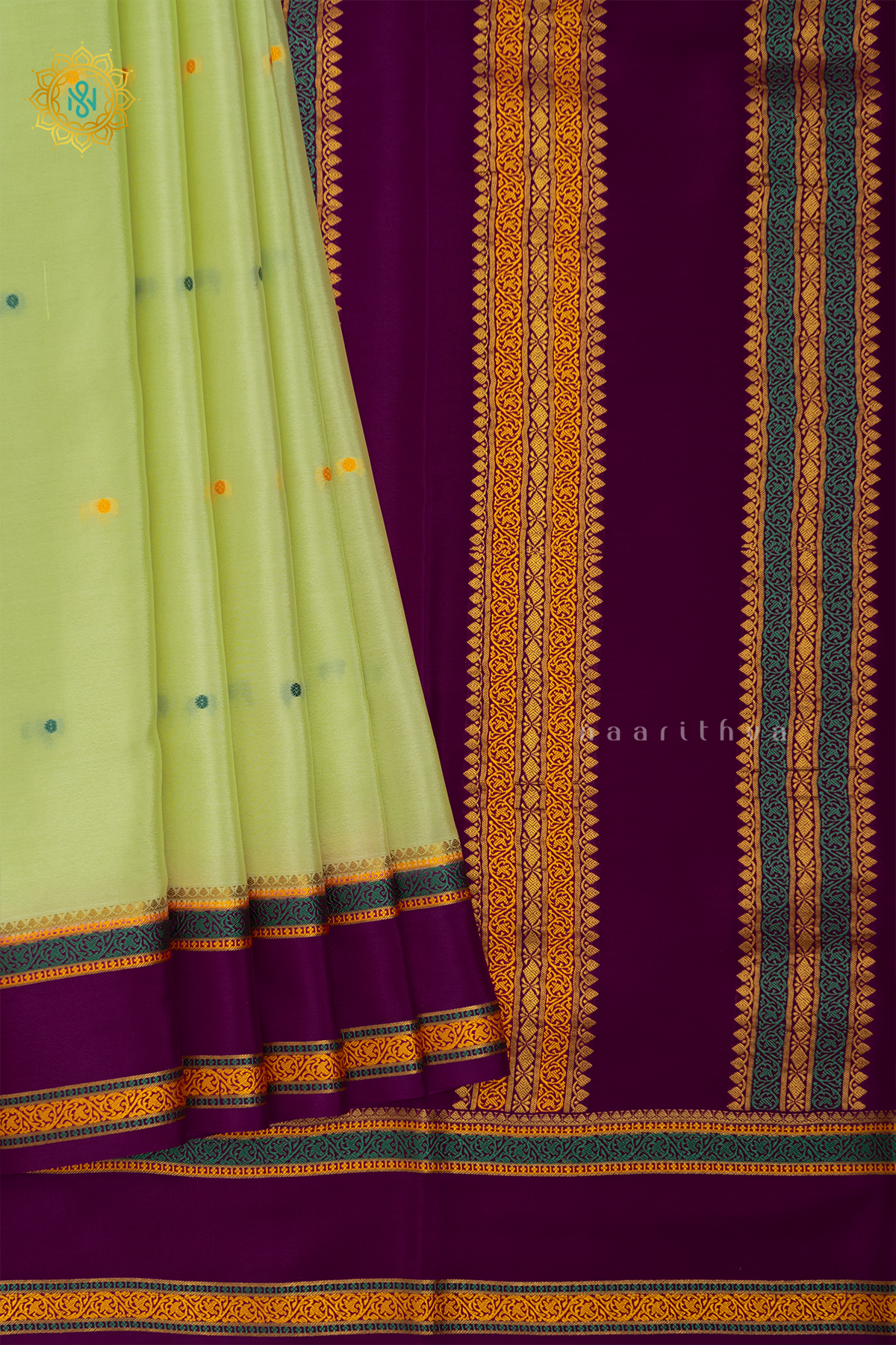 PISTA GREEN WITH MAGENTA - PURE MYSORE CREPE SILK