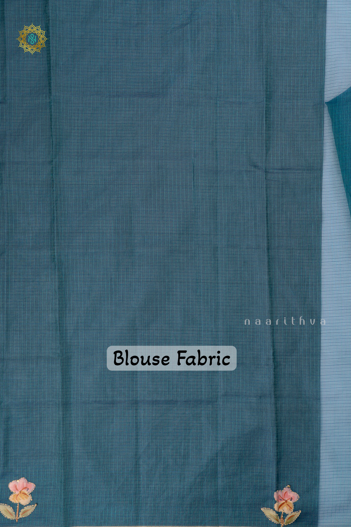 Blue Kota Organza With Hand-Painted And Katha Work On The Body