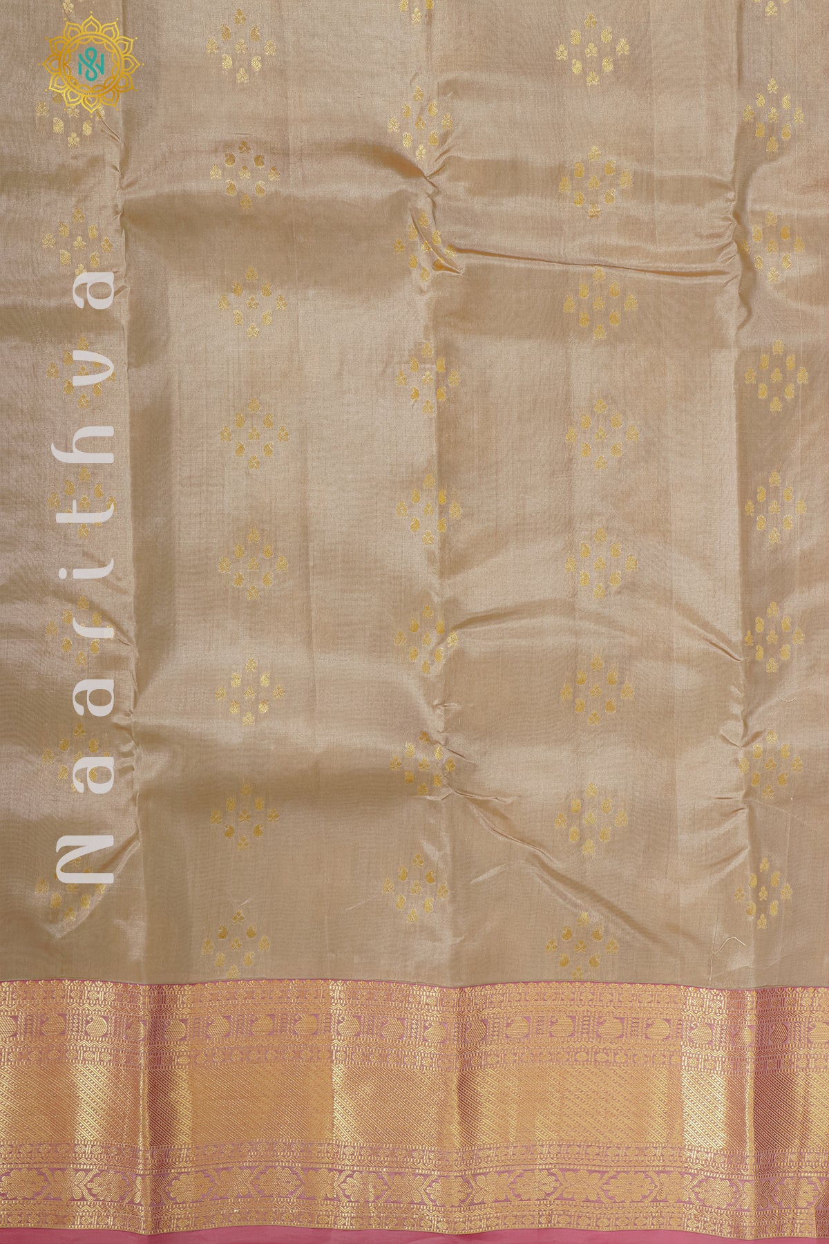 BEIGE WITH LIGHT PINK - KANJIVARAM PURE MIX