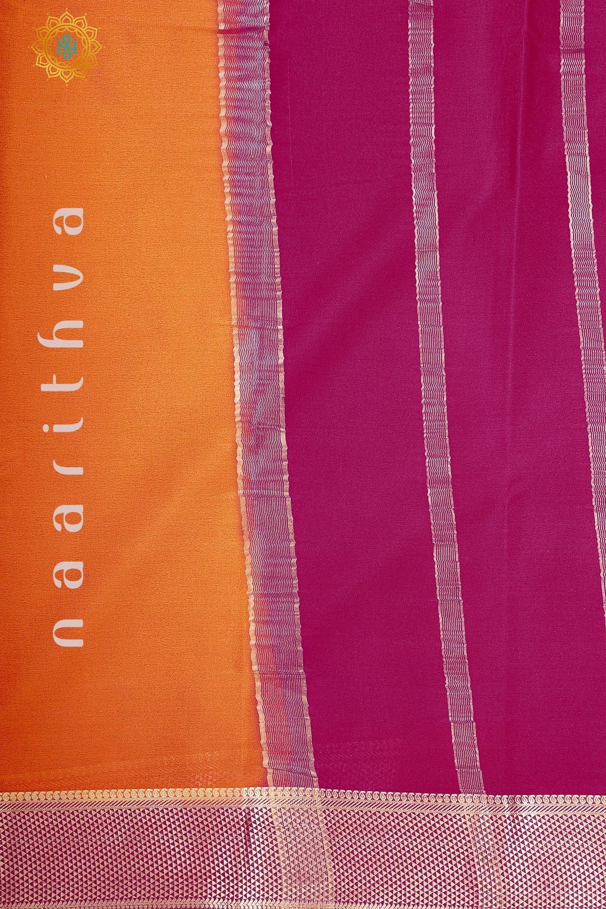 ORANGE WITH PINK - PURE MYSORE CREPE SILK