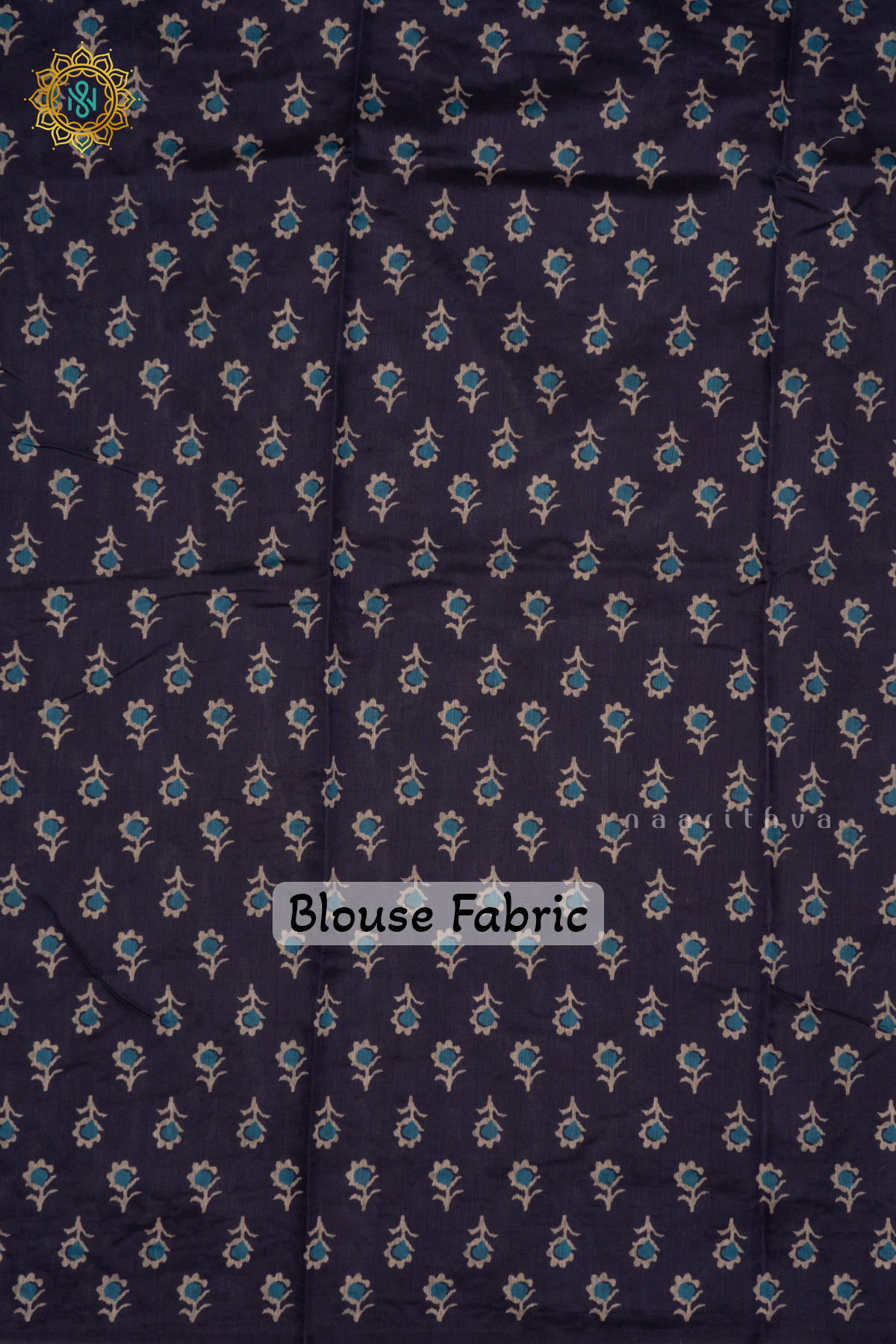 Indigo Chanderi Cotton Saree With Printed Body And Katha Work All Over