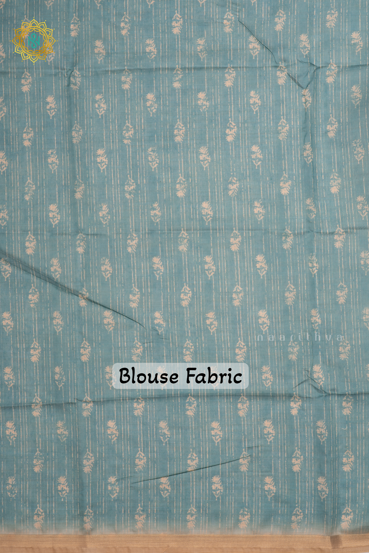 Beige With Blue Linen By Cotton Saree With Kalamkari Prints On The Body