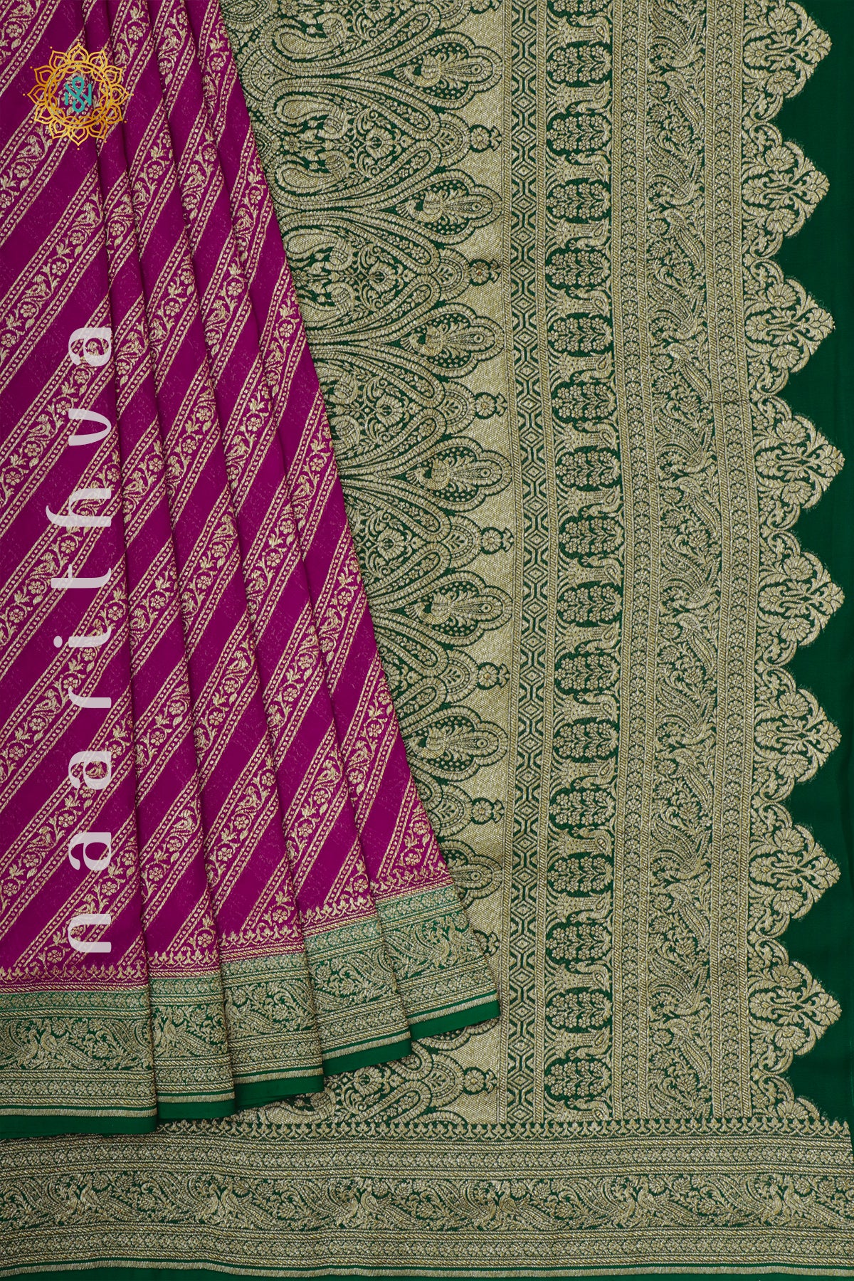 PINK WITH GREEN - PURE BANARASI KHADDI GEORGETTE
