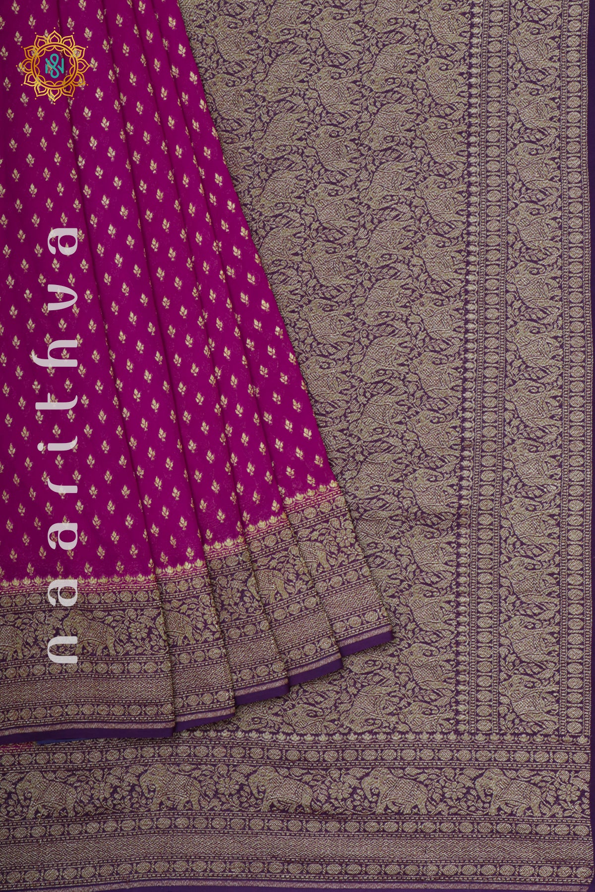 PINK WITH PURPLE - PURE BANARASI KHADDI GEORGETTE