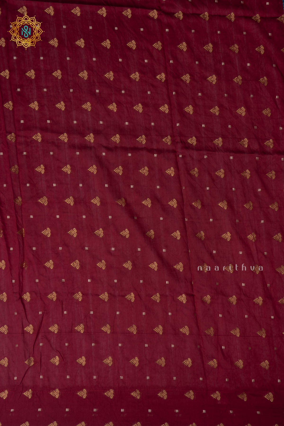 Blue With Maroon Printed Semi Crepe Silk With Contrast Border, Pallu