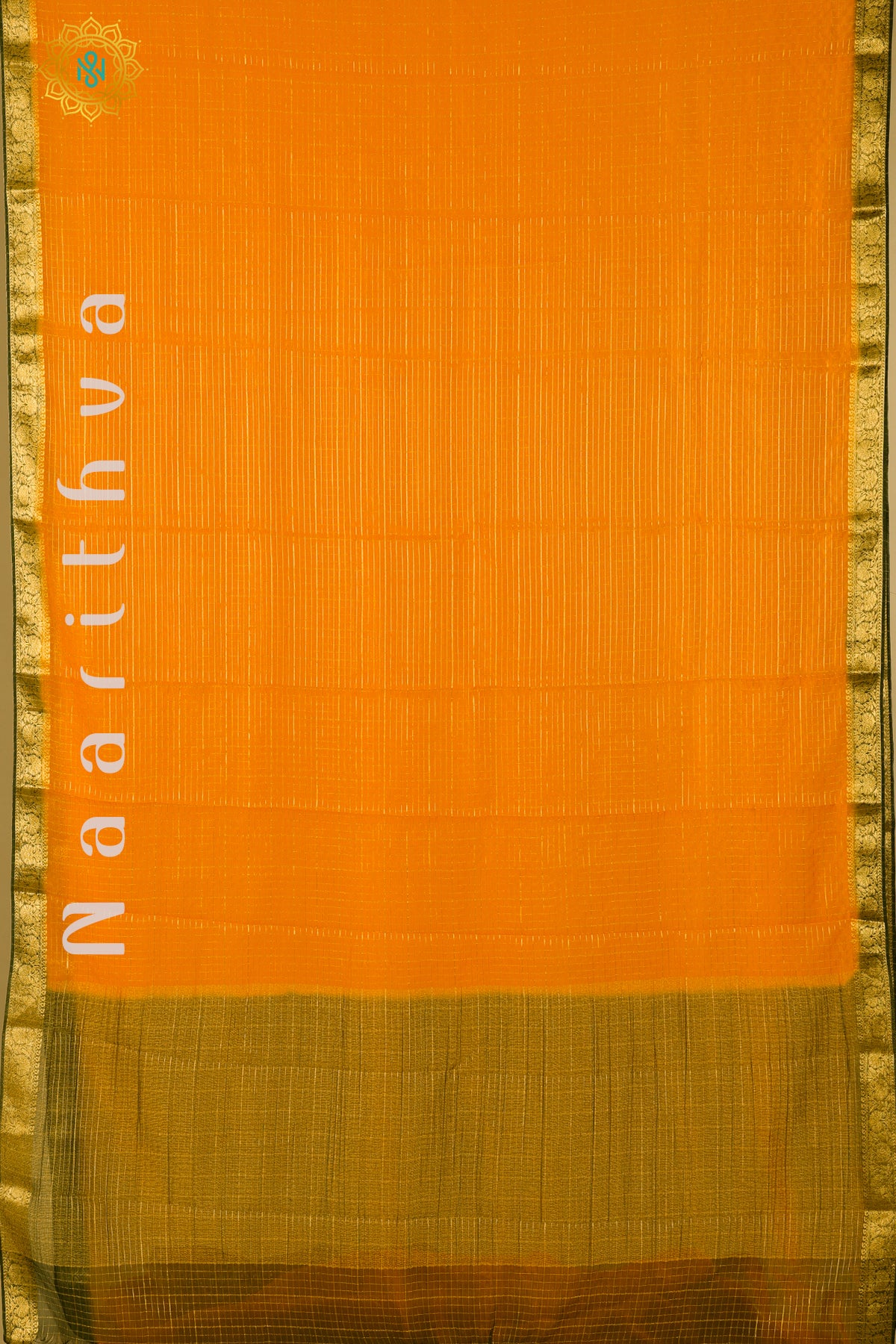 ORANGE WITH GREEN - CHIFFON GEORGETTE WITH CHECKED PATTERN