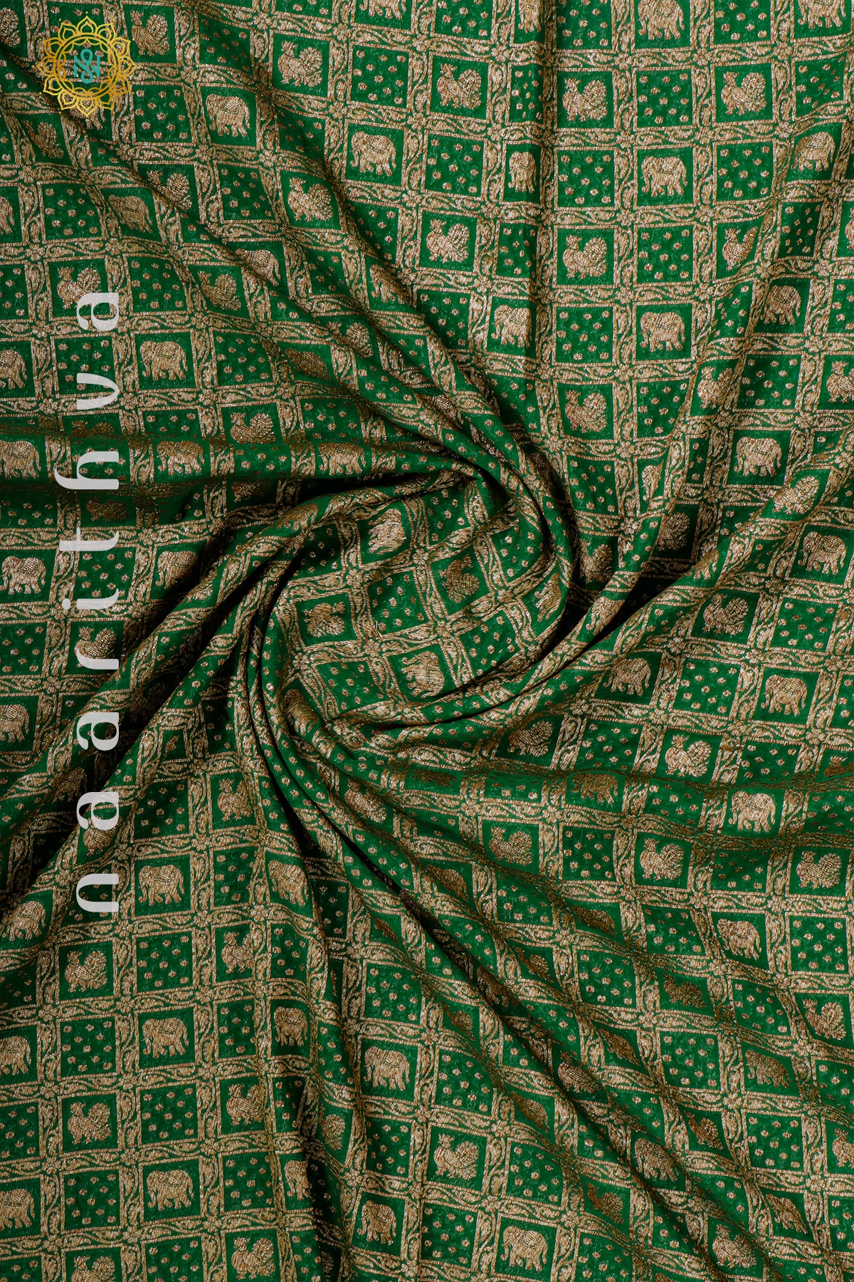 GREEN WITH RED - PURE HANDLOOM KHADDI GEORGETTE BANARAS