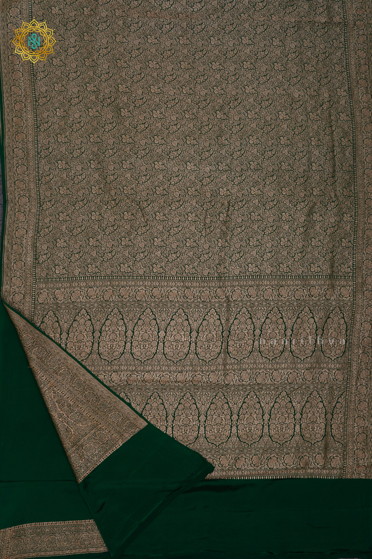 BOTTLE GREEN - PURE BANARASI CREPE