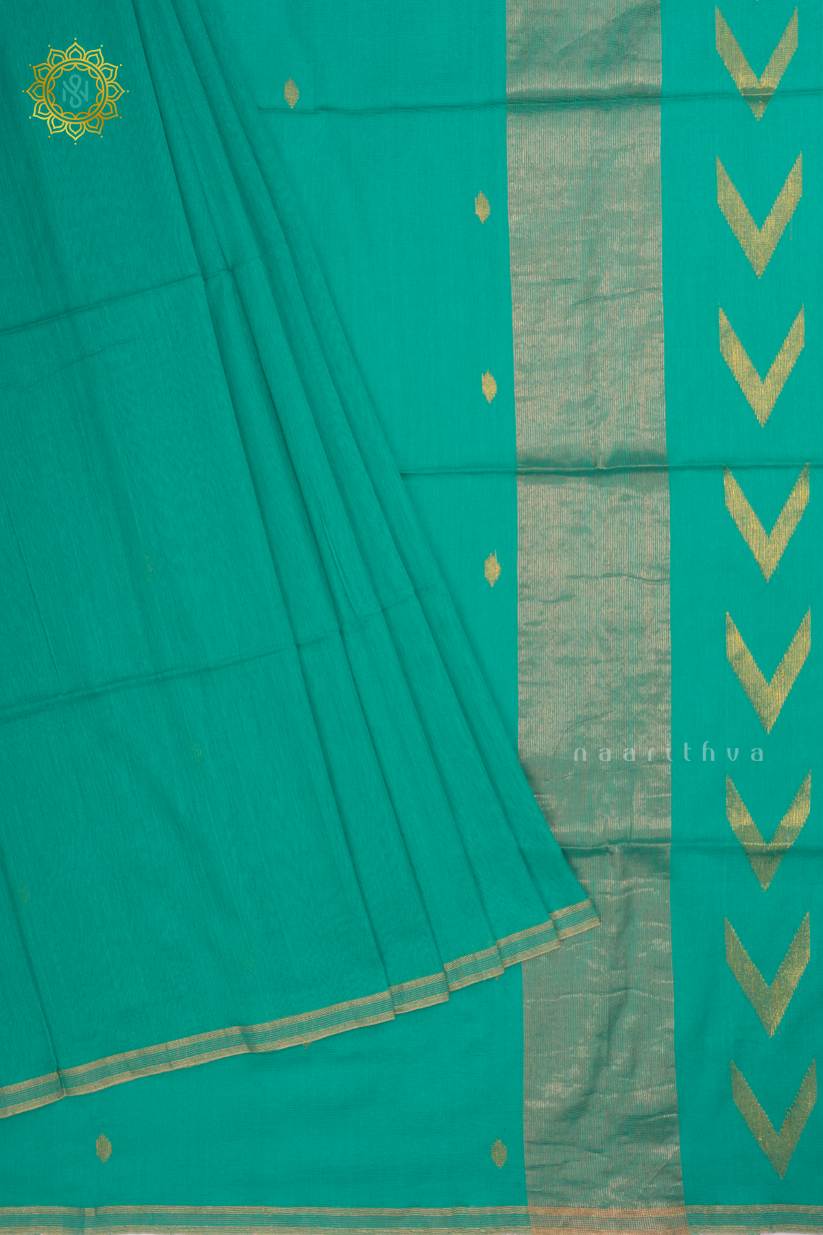 Aqua Blue Mul Cotton Saree With Thread Woven Buttas On The Body And Contrast Border