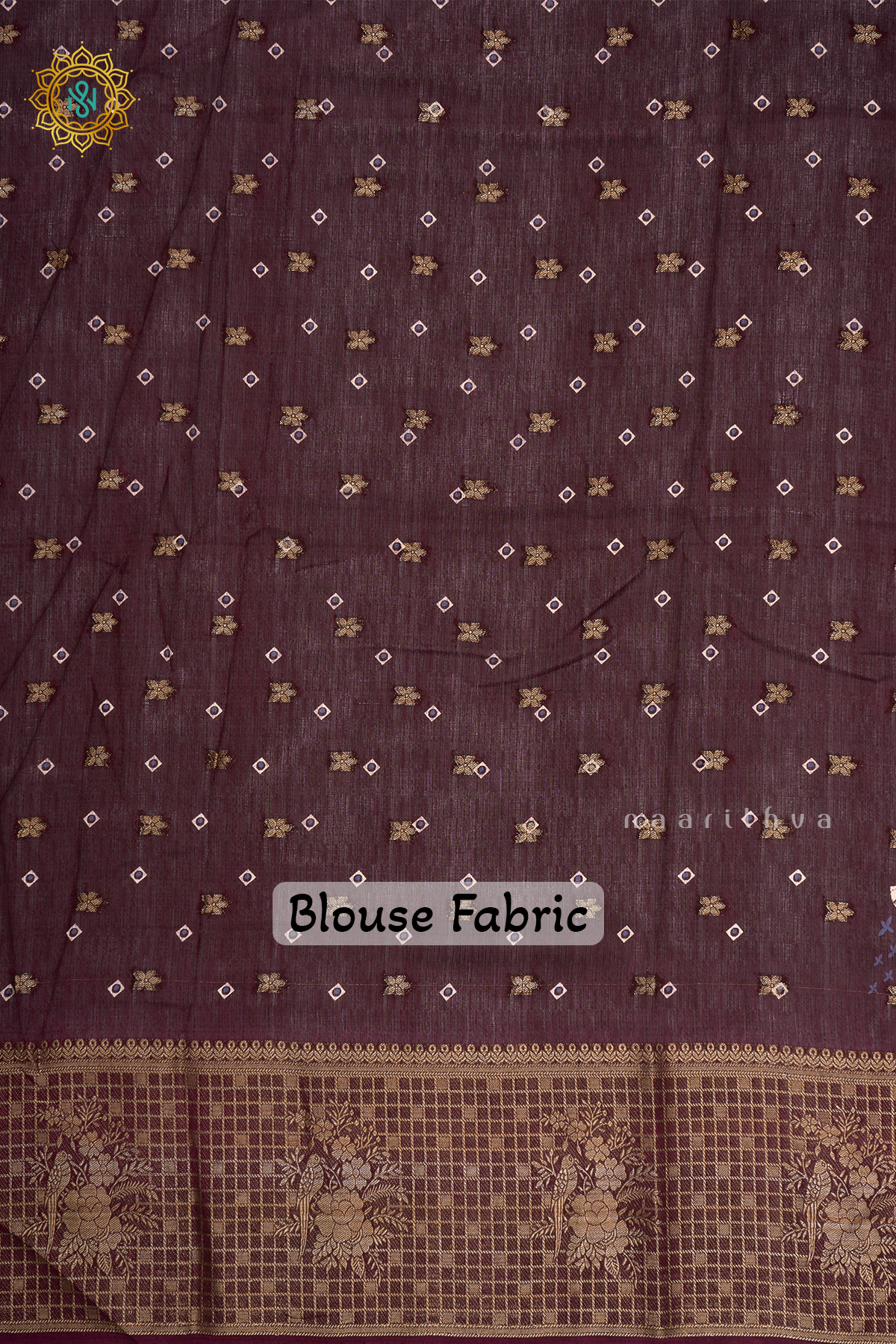Wine Tussar Georgette Saree With Printed Body And Zari Checks Border