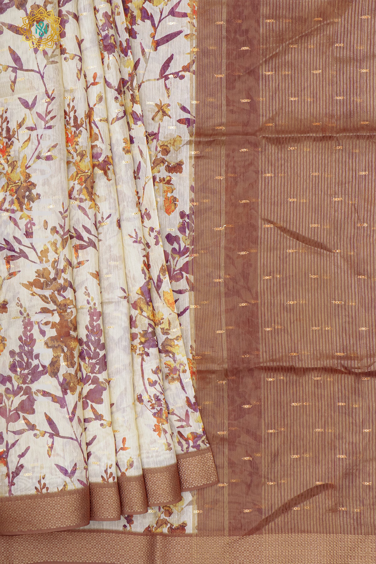 OFF WHITE WITH BROWN - CHANDERI SILK COTTON