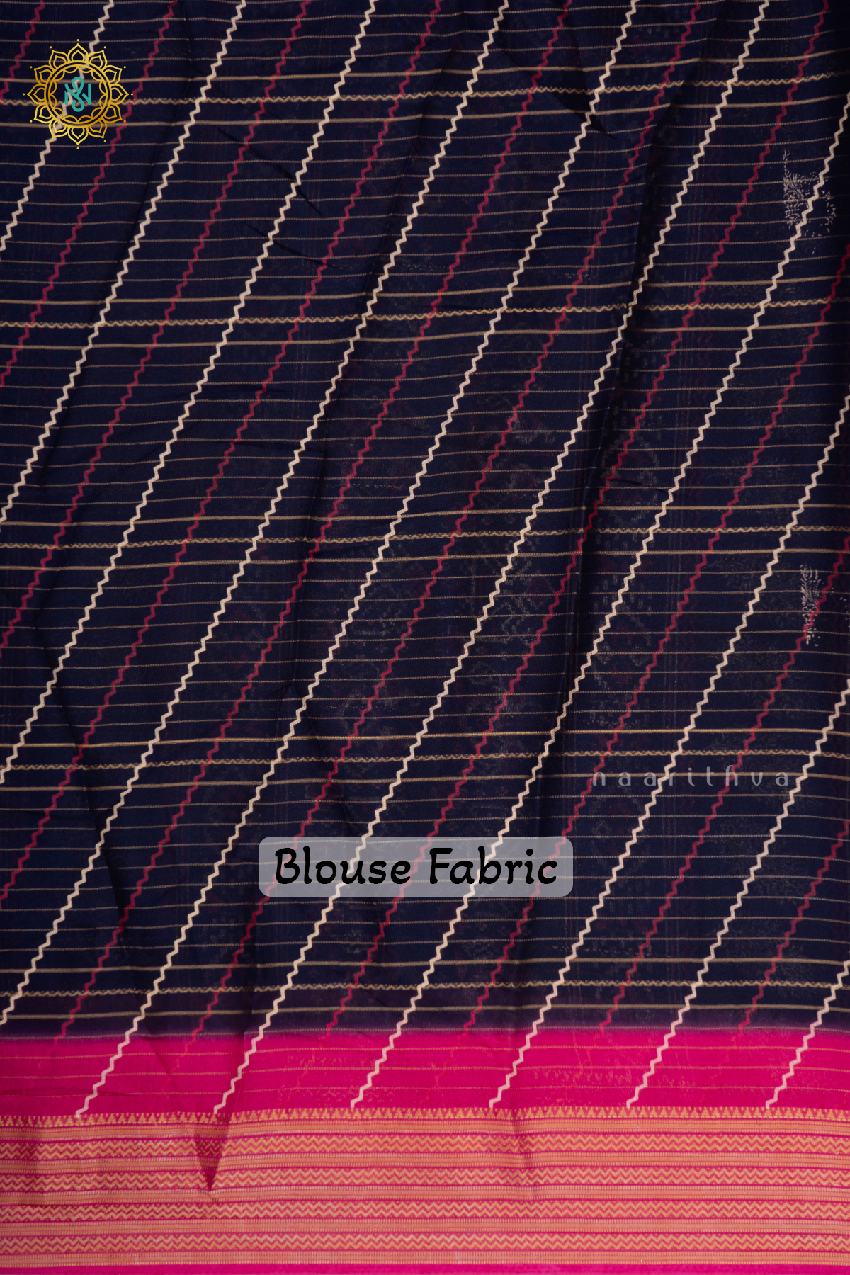 Navy Blue With Pink Semi Georgette Saree With Zari Stripes On The Body And Contrast Zari Border
