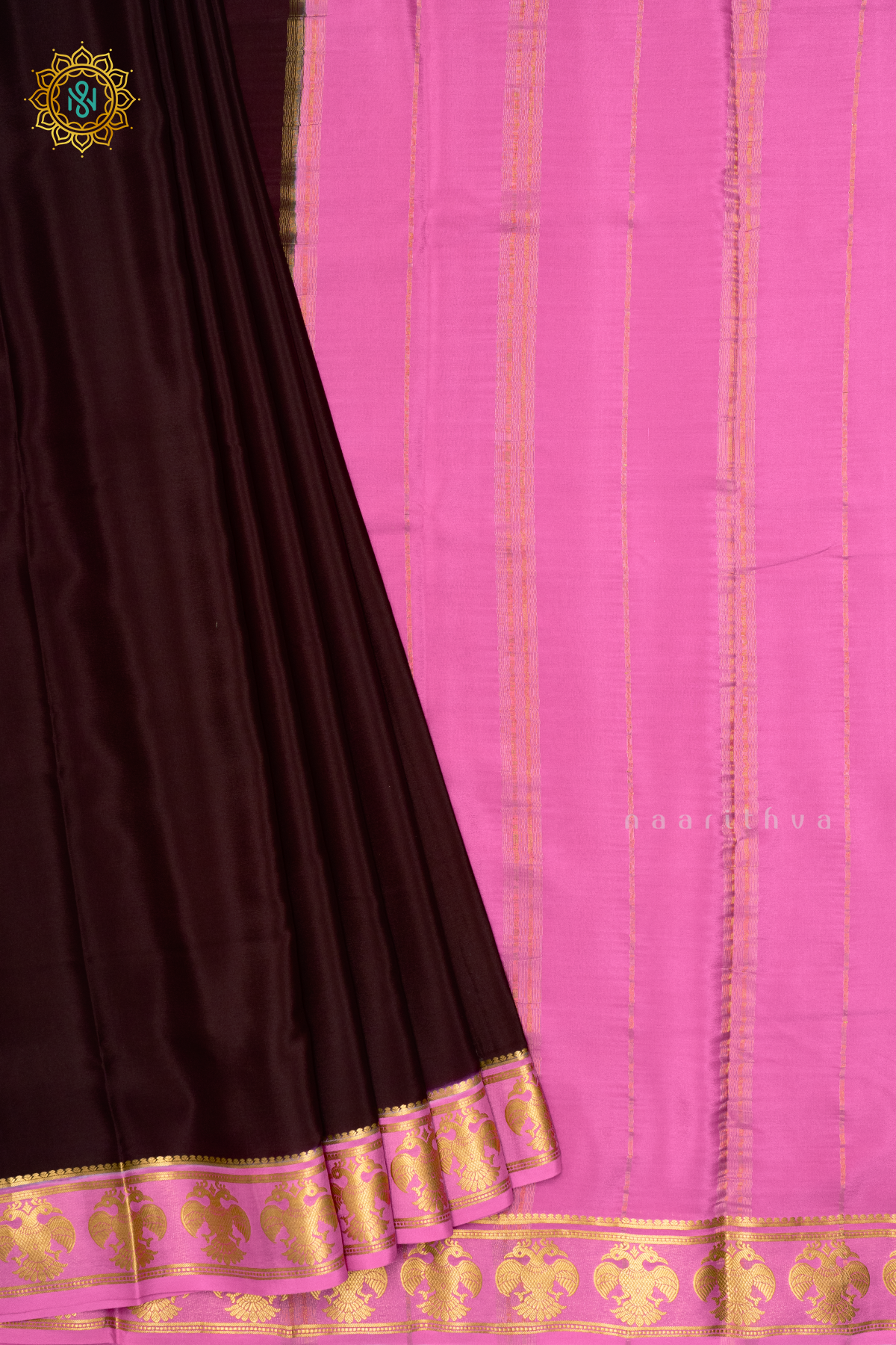 DEEP WINE WITH LIGHT PINK - PURE MYSORE CREPE SILK