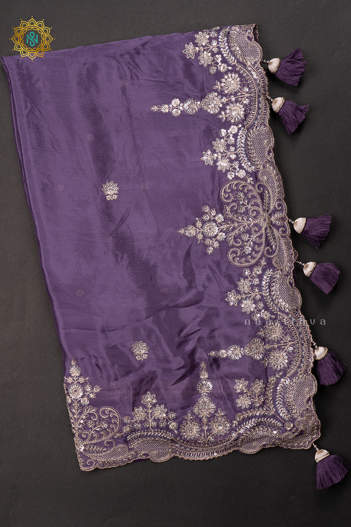 LAVENDER - CREPE PARTY WEAR SAREE WITH READYMADE BLOUSE