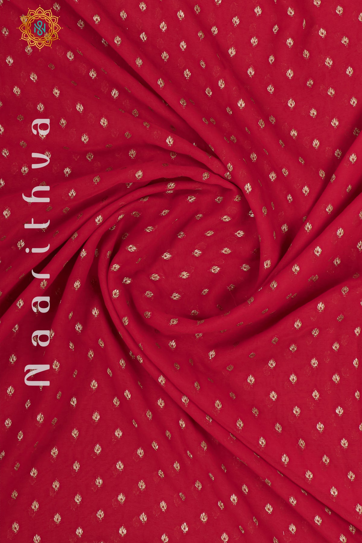 RED WITH PURPLE, PINK & NAVY BLUE - PURE HANDLOOM KHADDI GEORGETTE