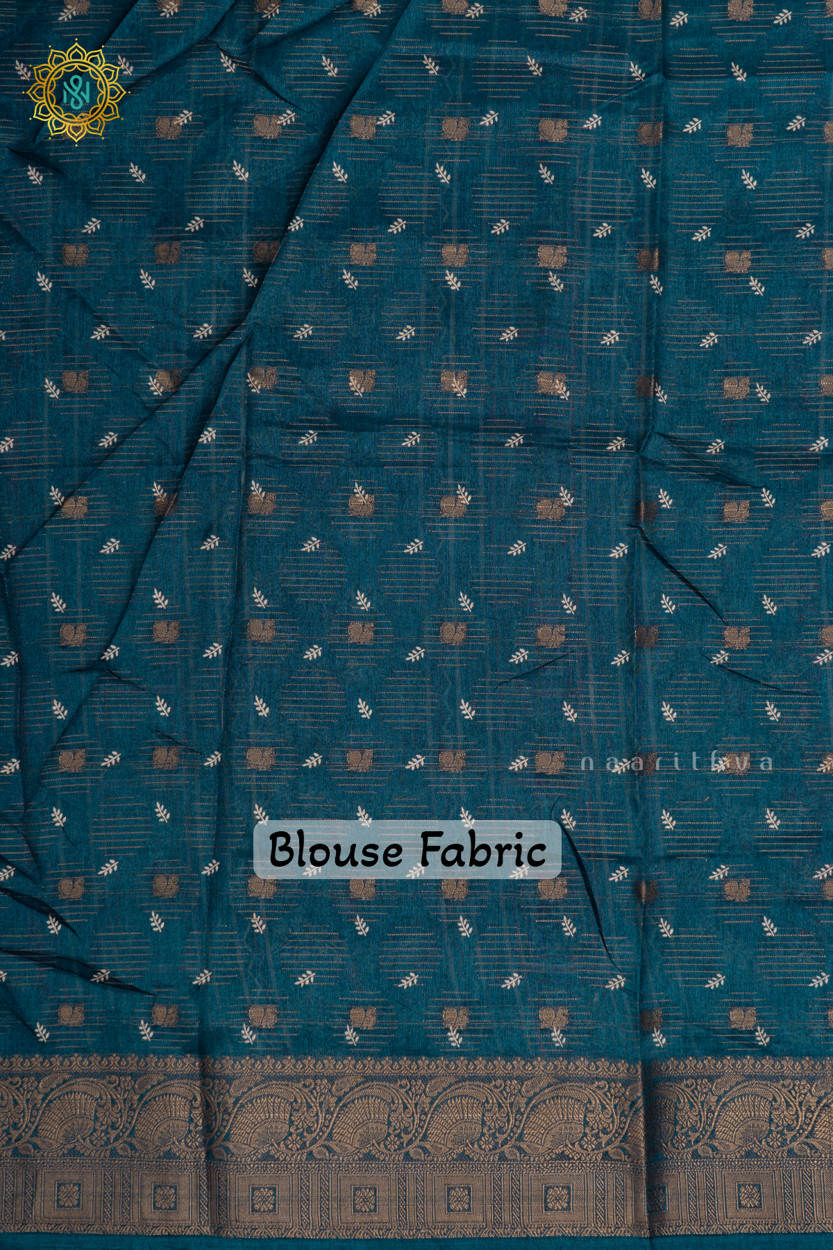 Peacock Blue Dola Silk Saree With Printed Body And Zari Border