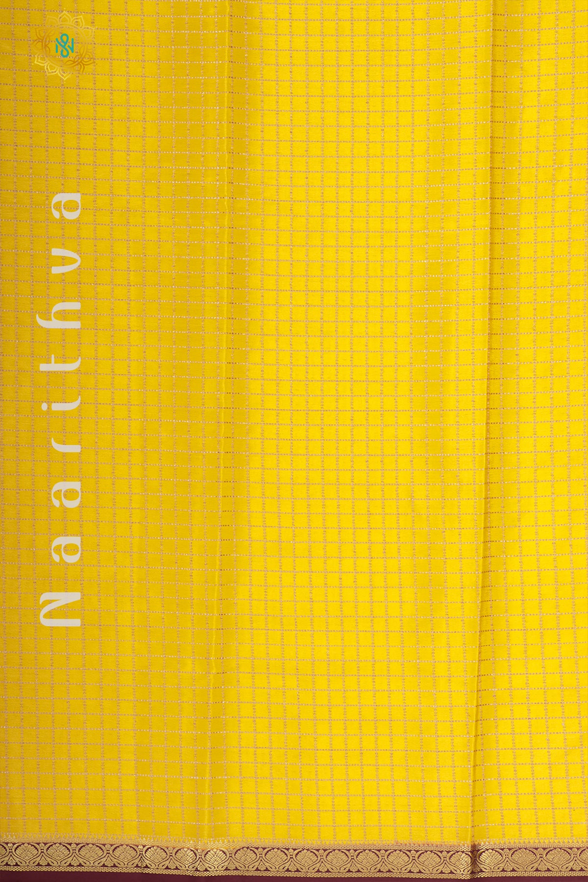 YELLOW WITH MAROON - PURE MYSORE CREPE SILK