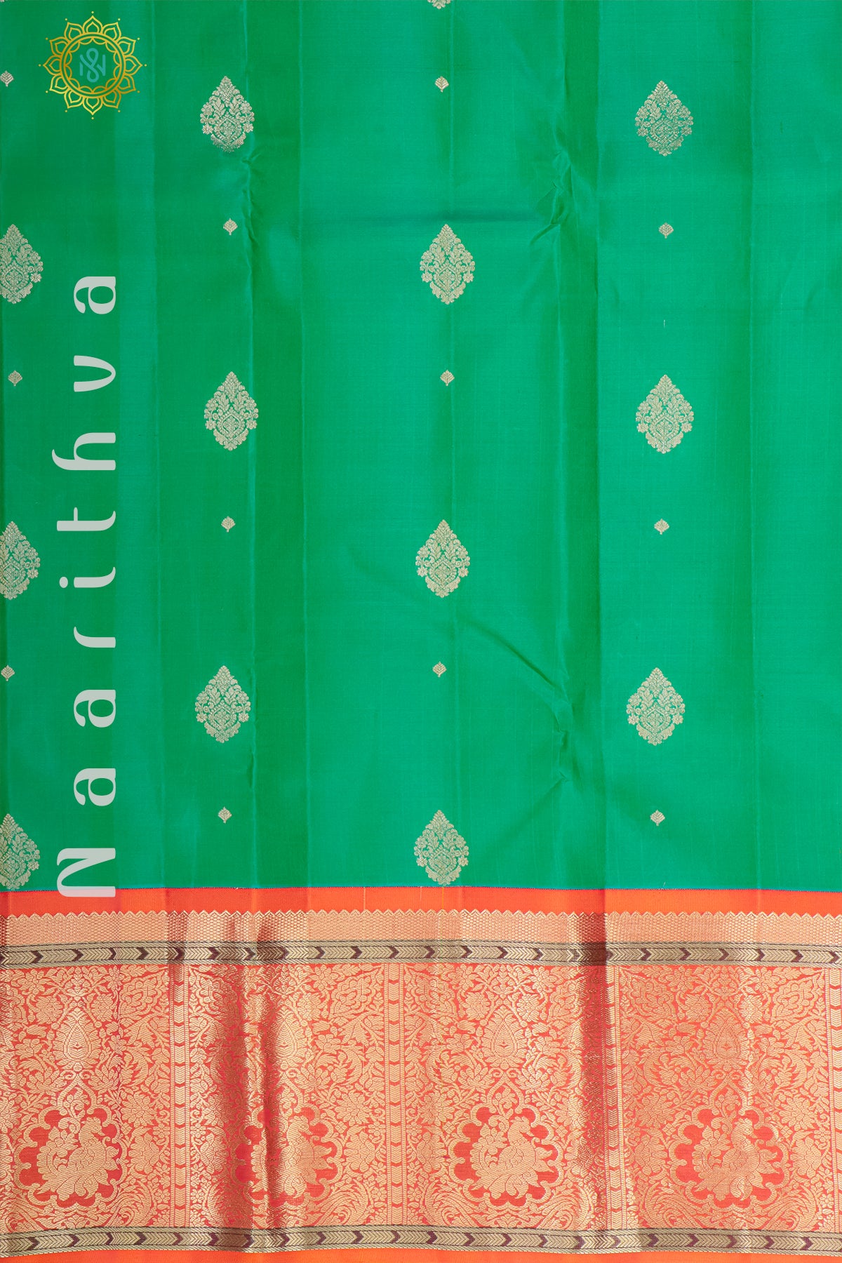 GREEN WITH ORANGE - PURE KANJIVARAM SILK