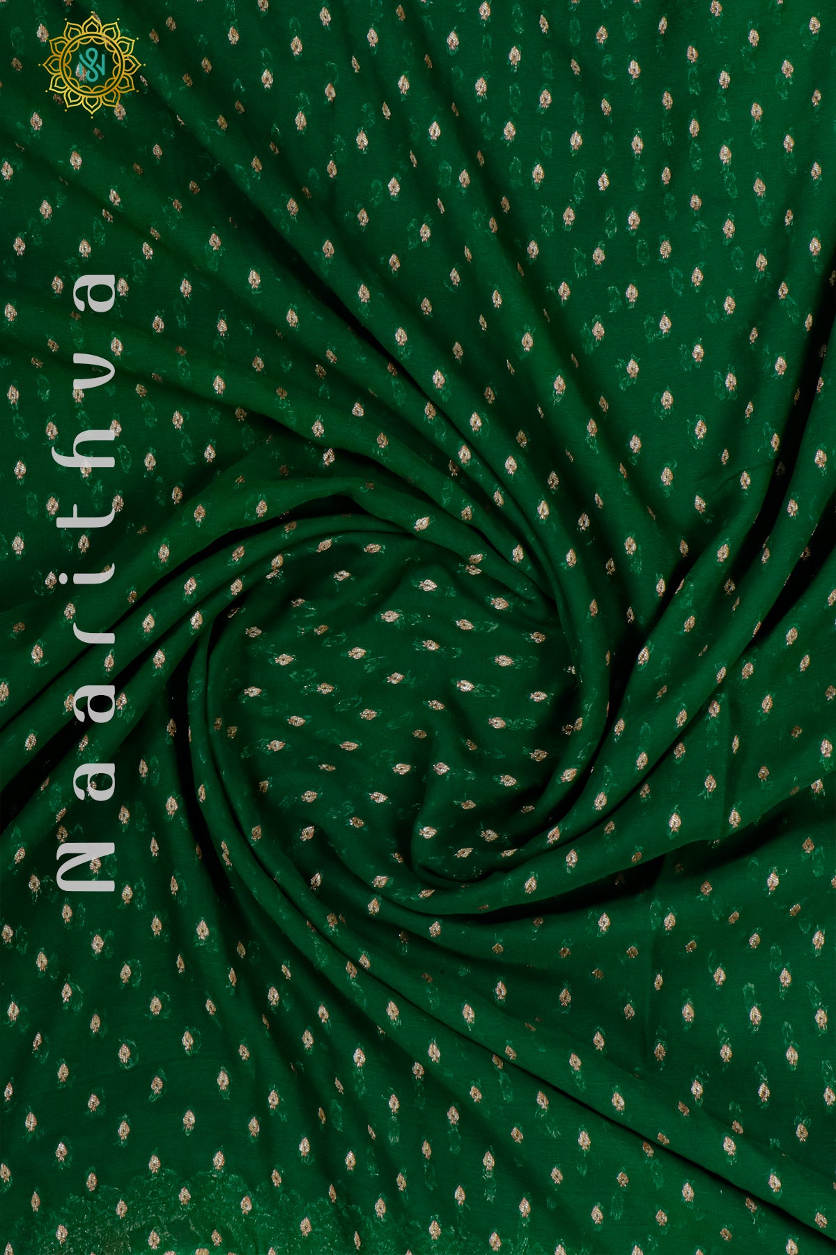 GREEN WITH ORANGE, PINK & PURPLE - PURE HANDLOOM KHADDI GEORGETTE BANARAS