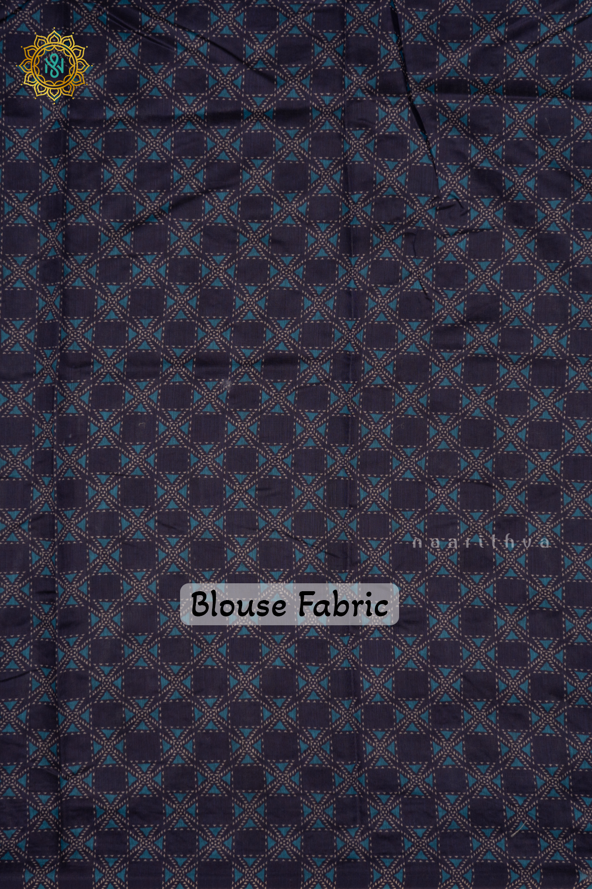Indigo Chanderi Cotton Saree With Printed Body And Katha Work All Over