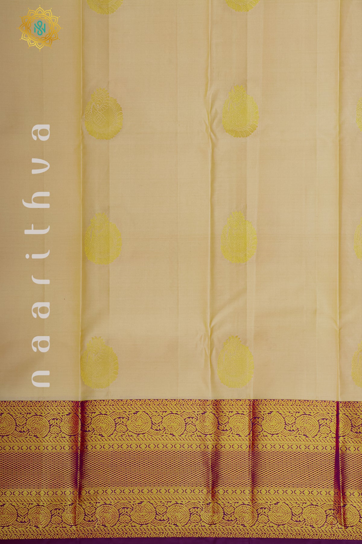 OFF WHITE WITH PURPLE - PURE KANJIVARAM SILK