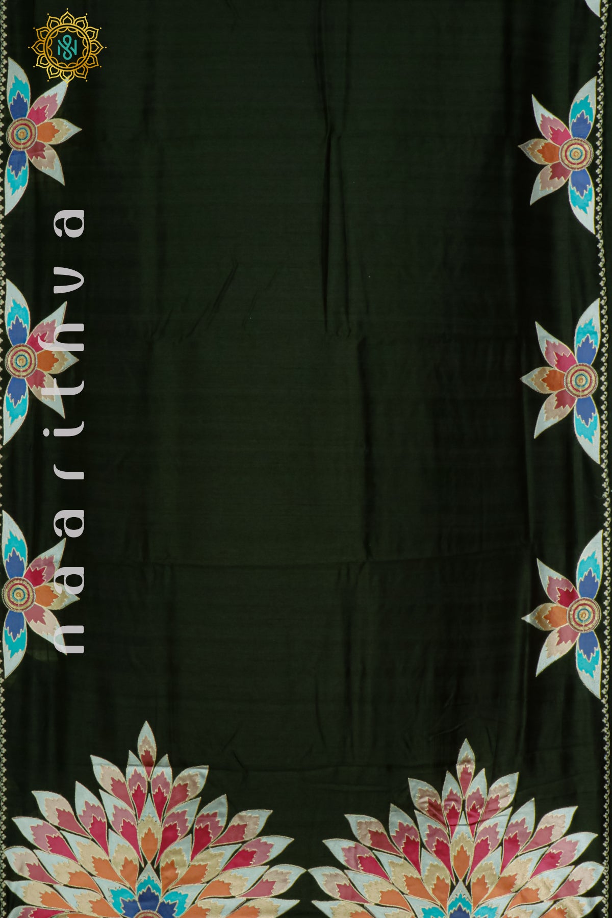 BOTTLE GREEN - SEMI TUSSAR SILK WITH EMBROIDERY