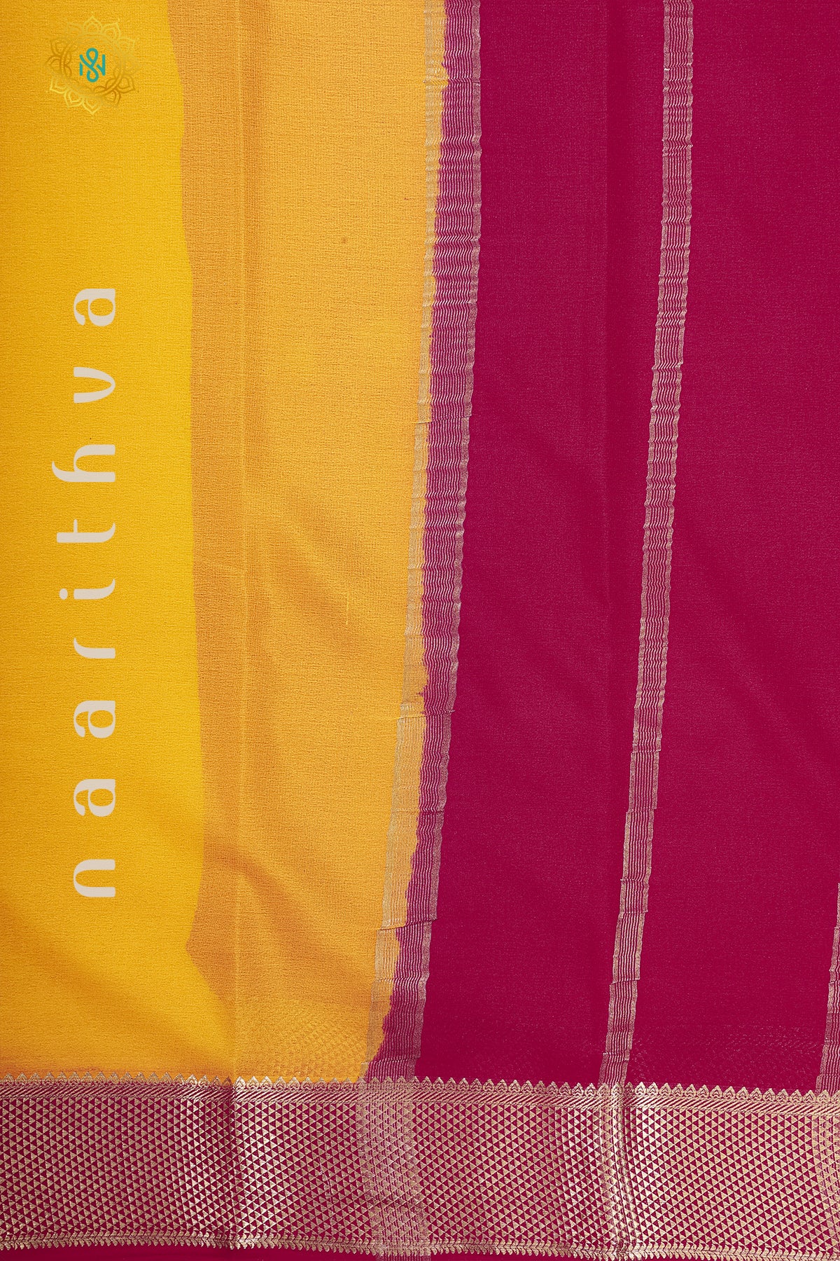 YELLOW WITH PINK - PURE MYSORE CREPE SILK