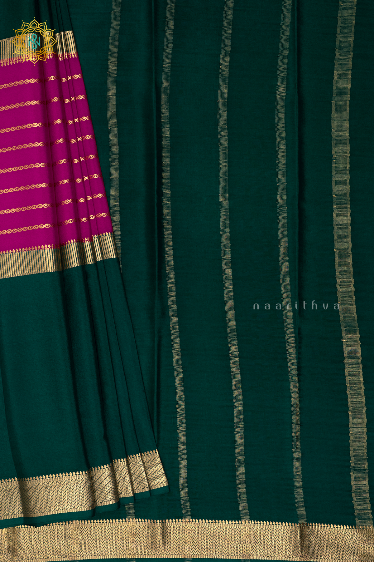 PINK WITH GREEN - PURE MYSORE CREPE SILK