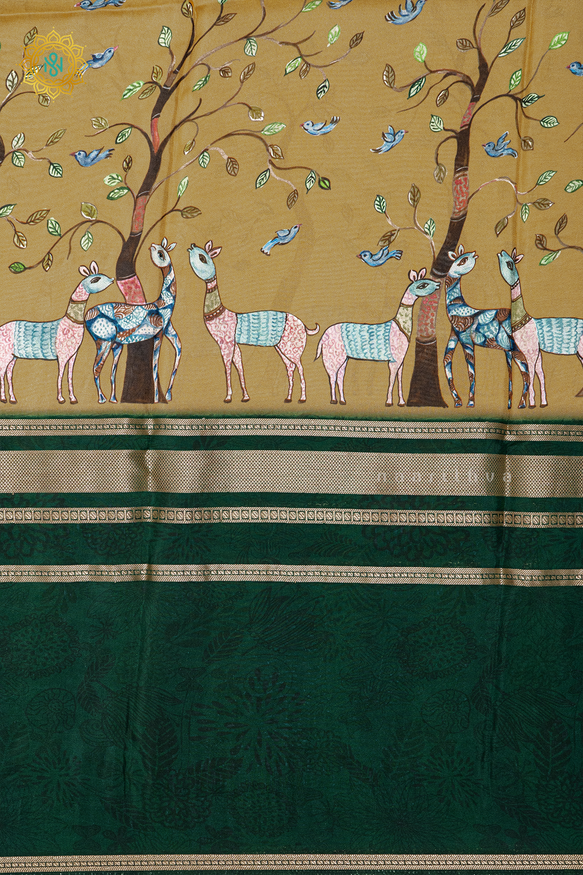 MUSTARD WITH BOTTLE GREEN - SEMI CREPE SILK