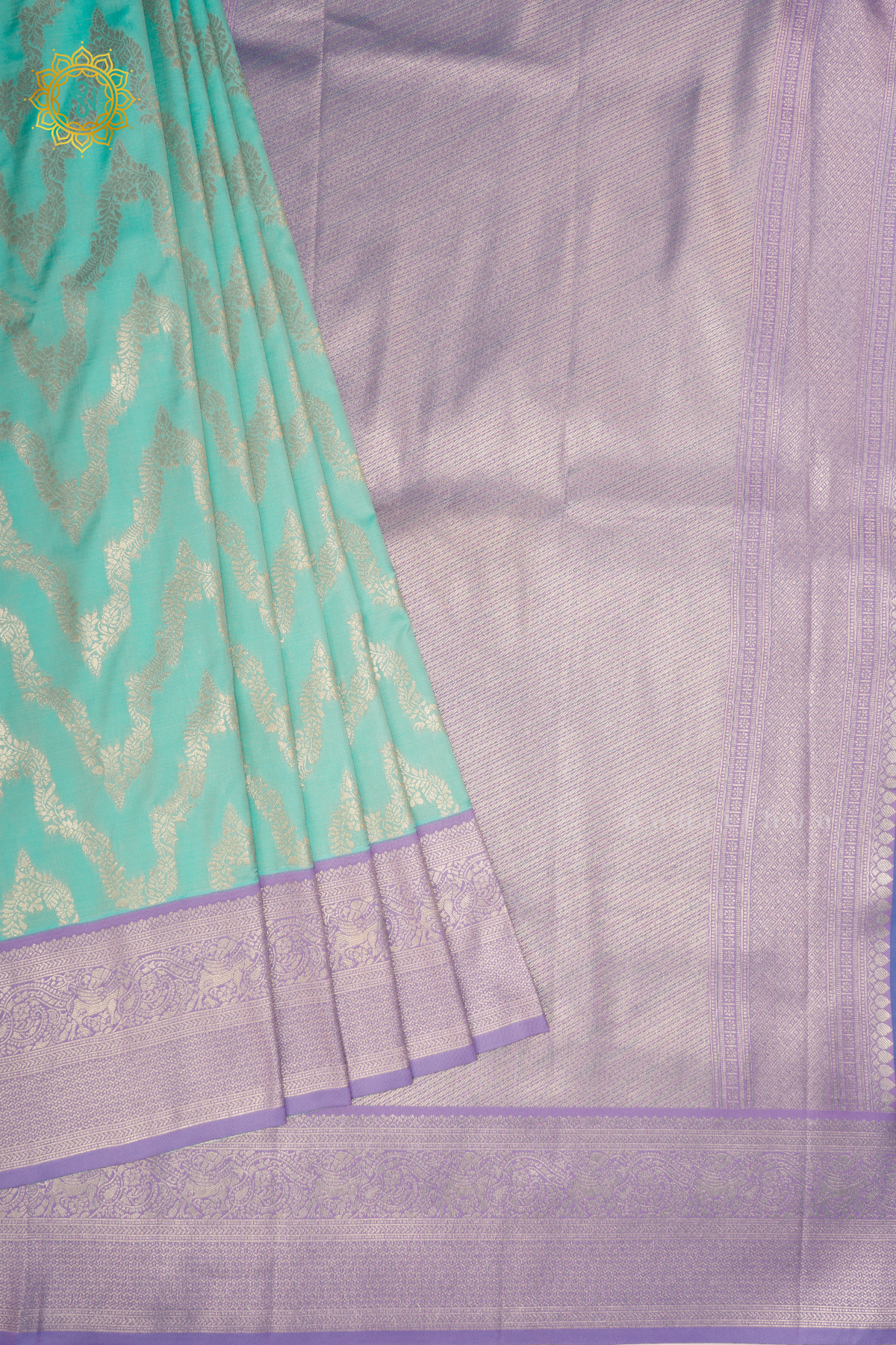 PRE BOOKING AQUA BLUE WITH LAVENDER - SEMI KANCHI