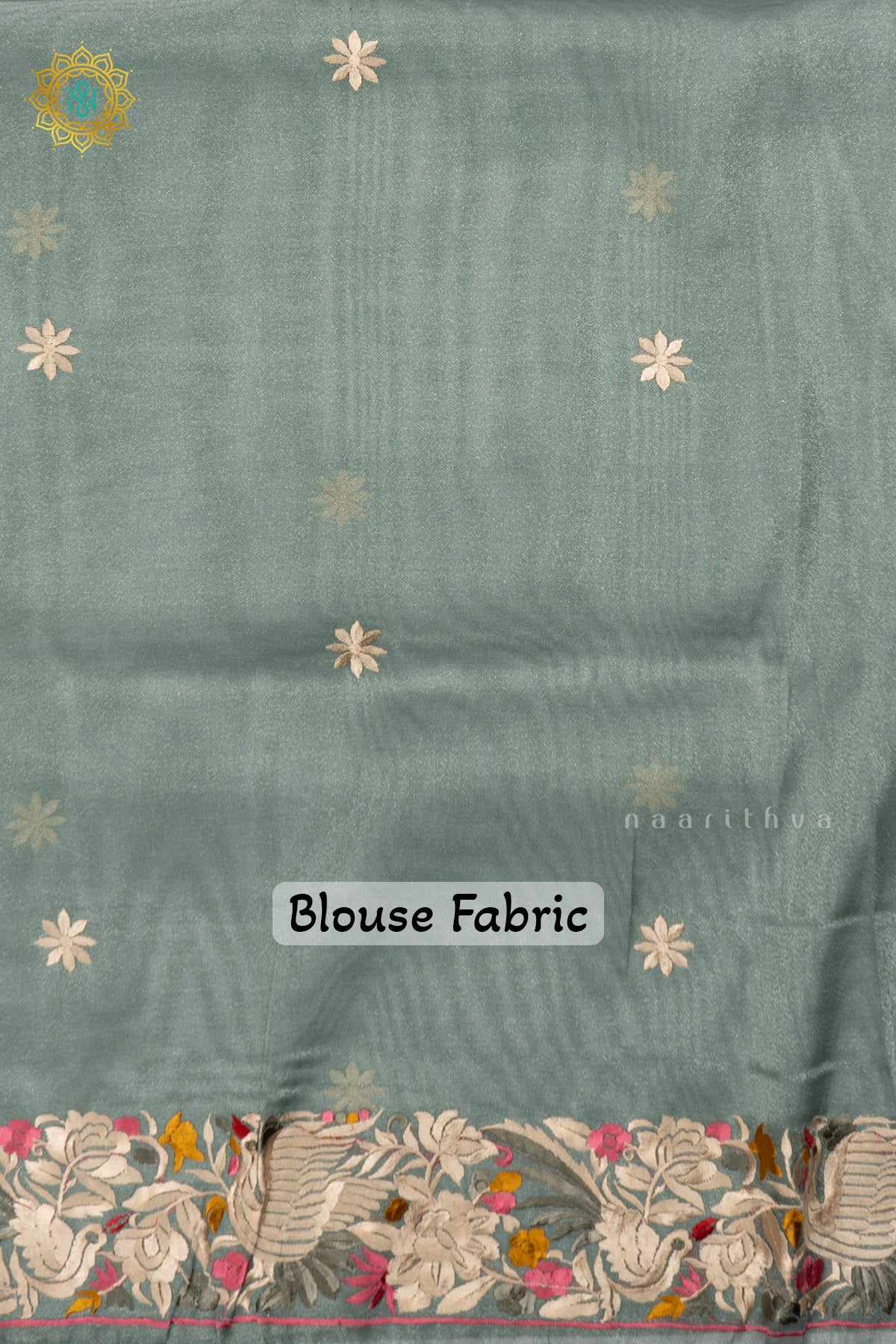 Green Tissue Organza Saree All Over Hand Embroidery Buttas with Hand Embroidery Border
