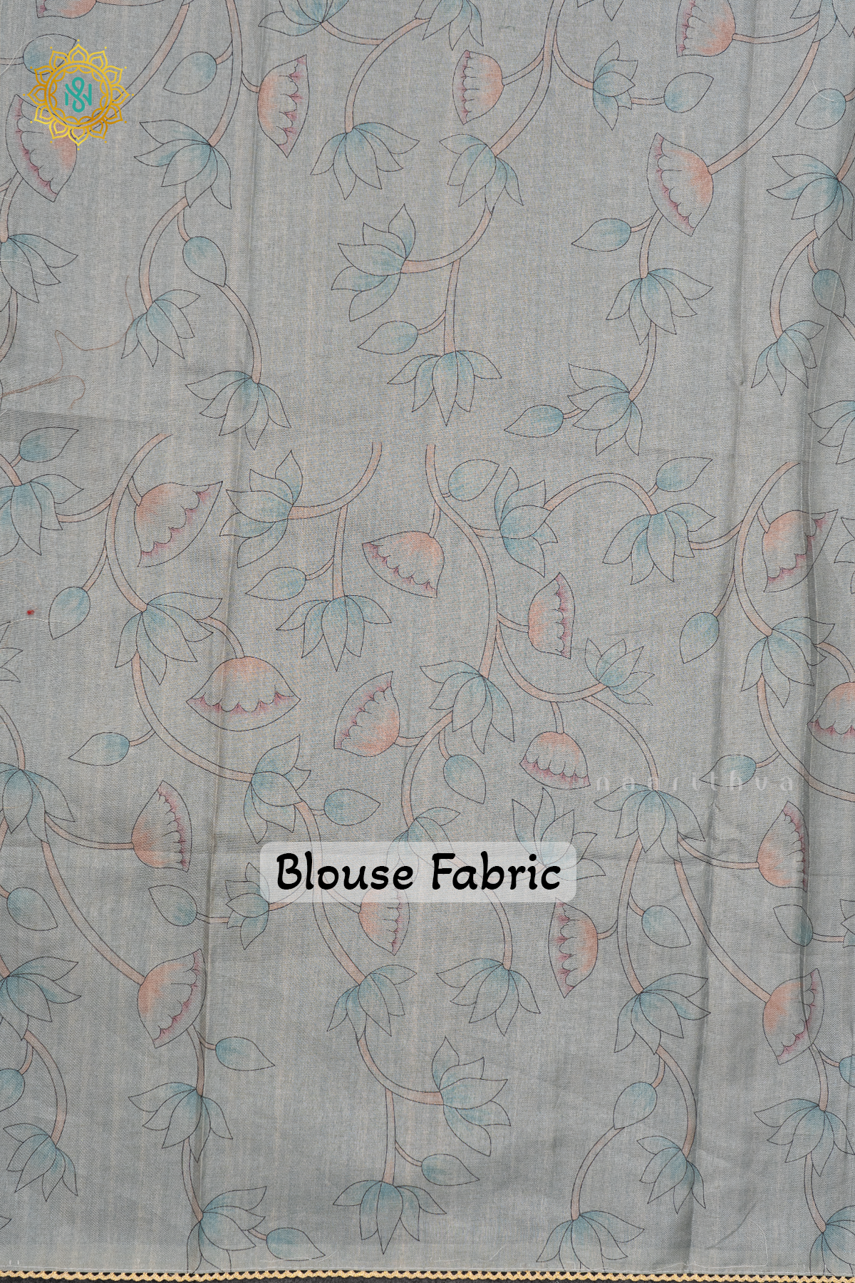 OFF WHITE WITH AQUA BLUE - LINEN TISSUE WITH APPLIQUE WORK