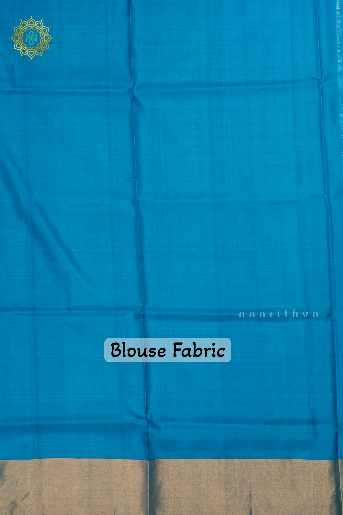 Yellow with Sky Blue Pure Mix Kanjivaram Soft Silk Saree with All-Over Zari Buttas and a Contrast Zari Border