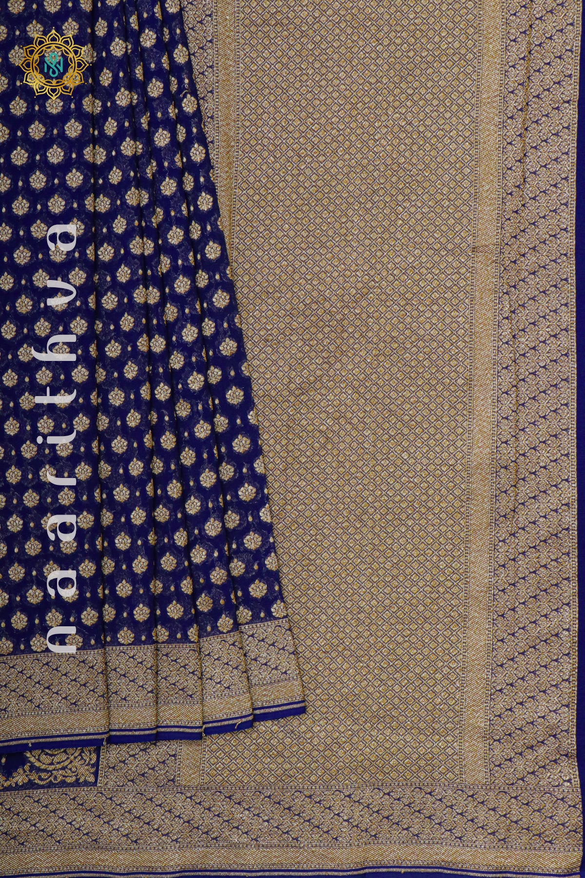 NAVY BLUE - PURE BANARASI KHADDI GEORGETTE