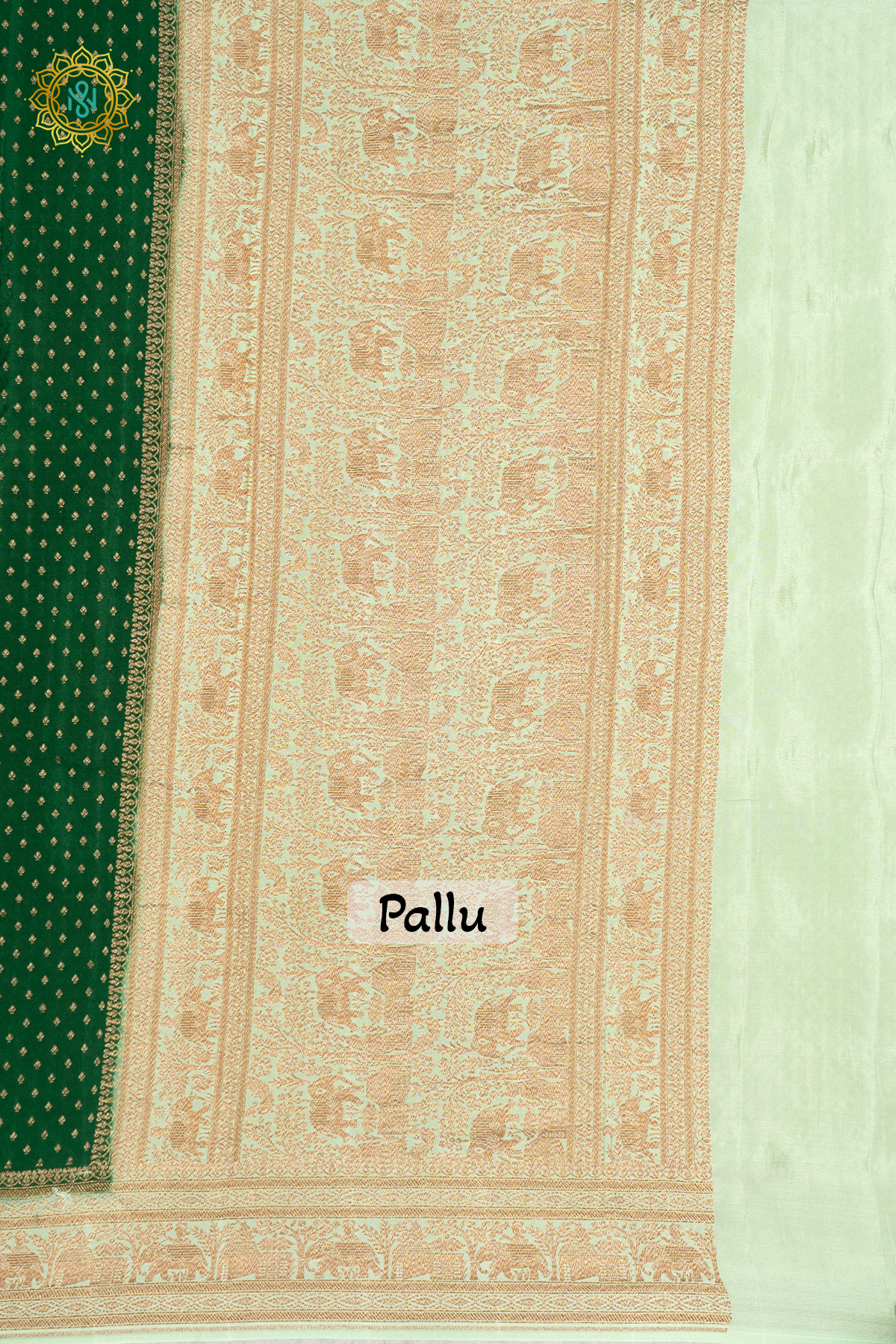 GREEN WITH LIGHT GREEN - PURE BANRASI CREPE SILK