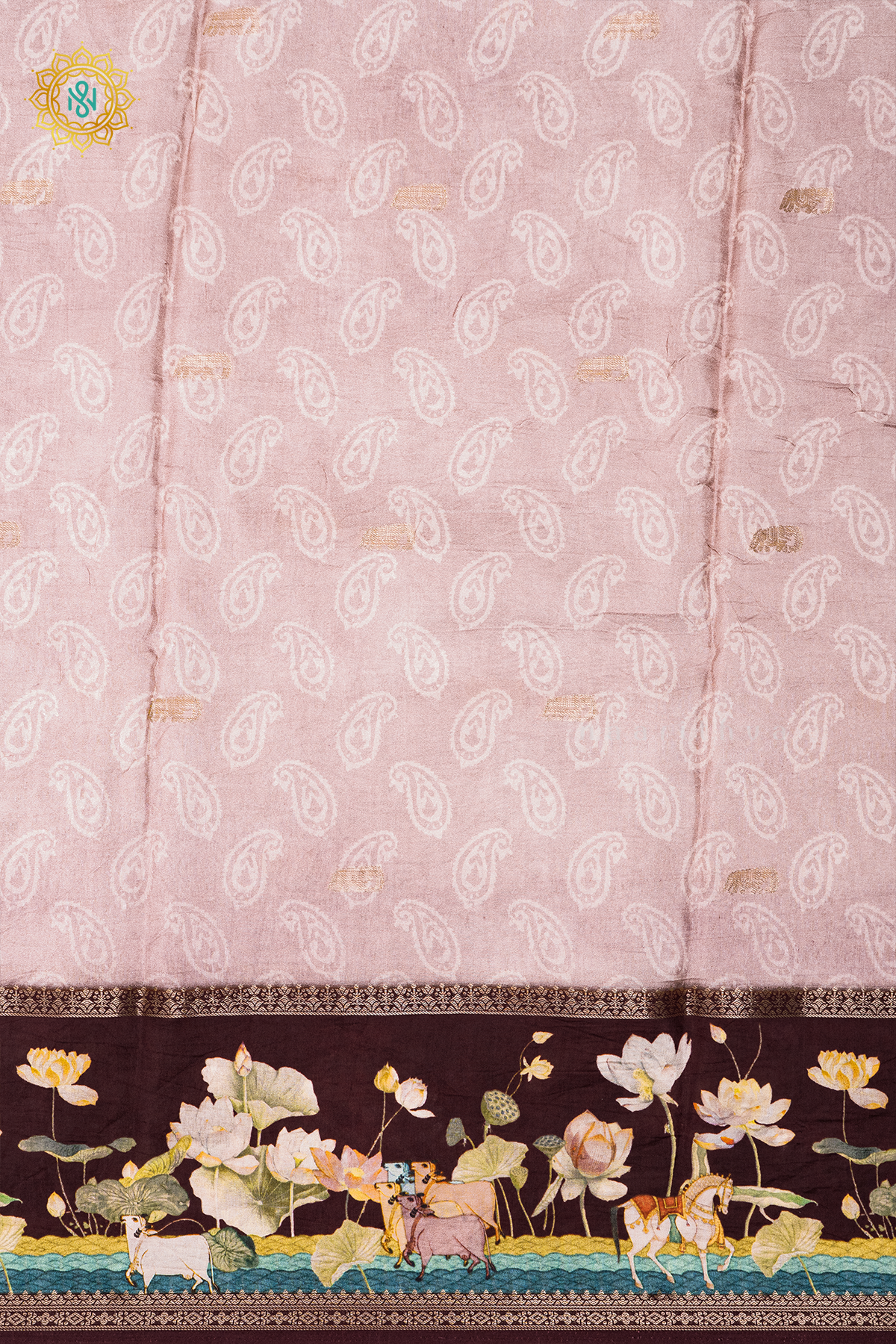 PEACH WITH BROWN - SEMI CREPE SILK