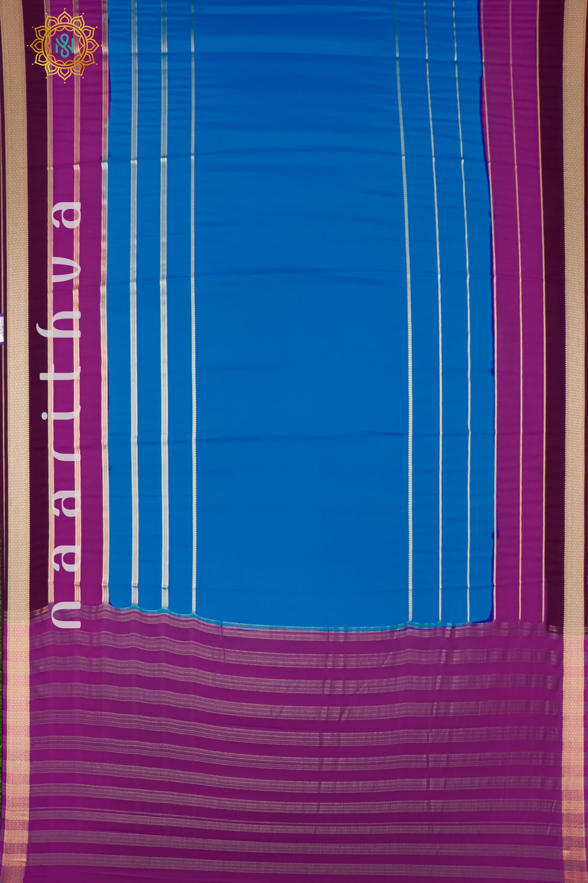 SKU BLUE WITH PINK & NAVY BLUE - SEMI MYSORE CREPE SILK